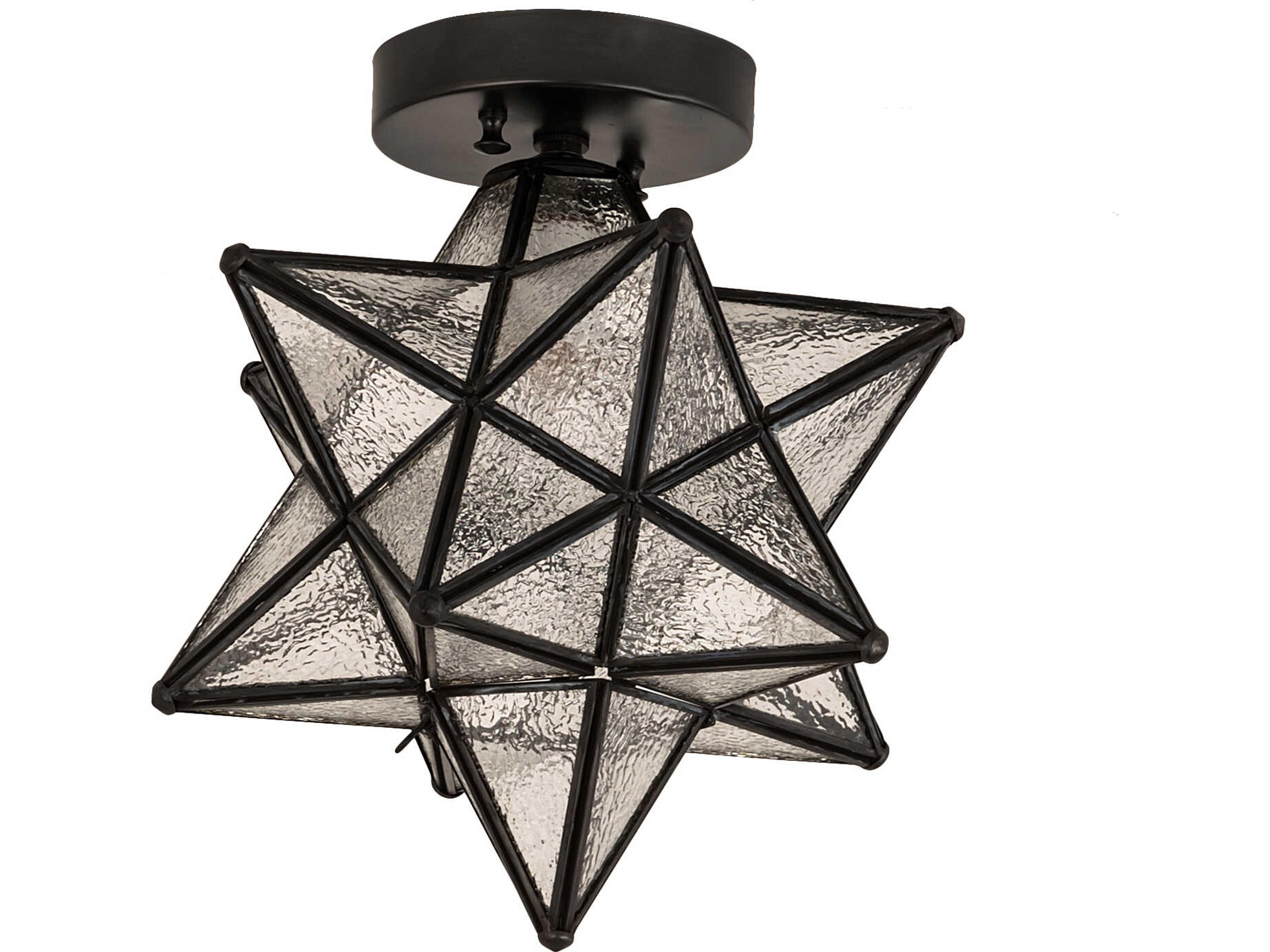 Meyda Moravian Star 1-Light Clear Seeded Glass Brown Geometric Flush Mount