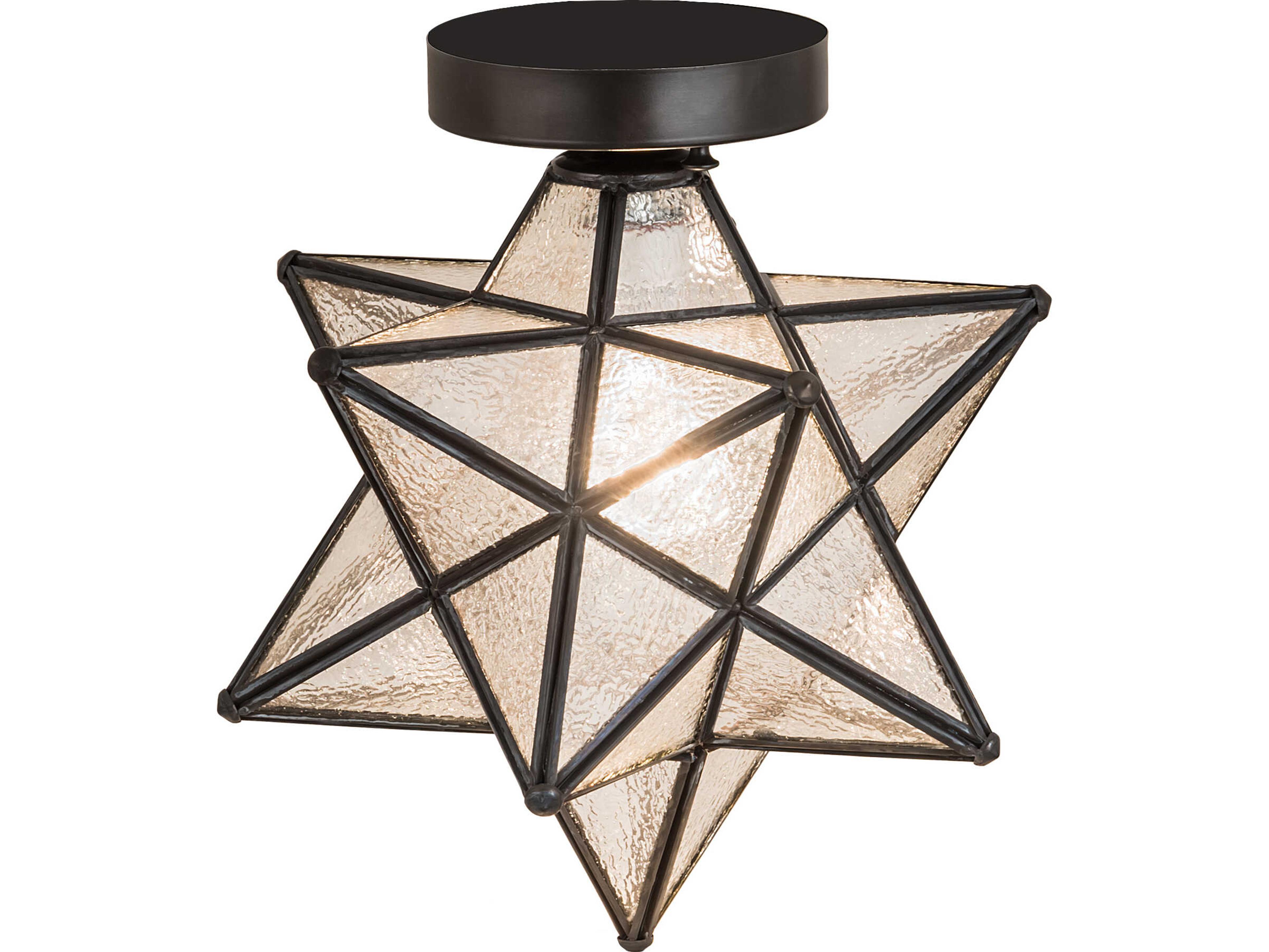 Meyda Moravian Star 1-Light Clear Seeded Glass Brown Geometric Flush Mount