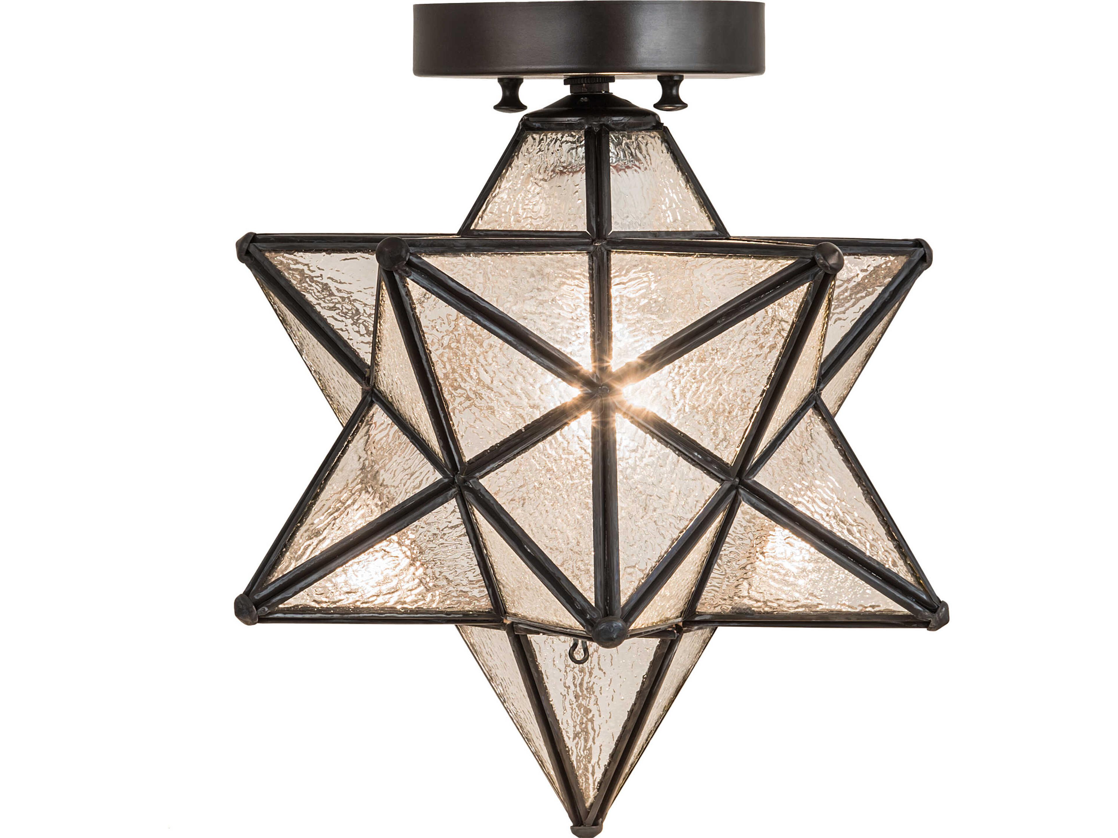 Meyda Moravian Star 1-Light Clear Seeded Glass Brown Geometric Flush Mount