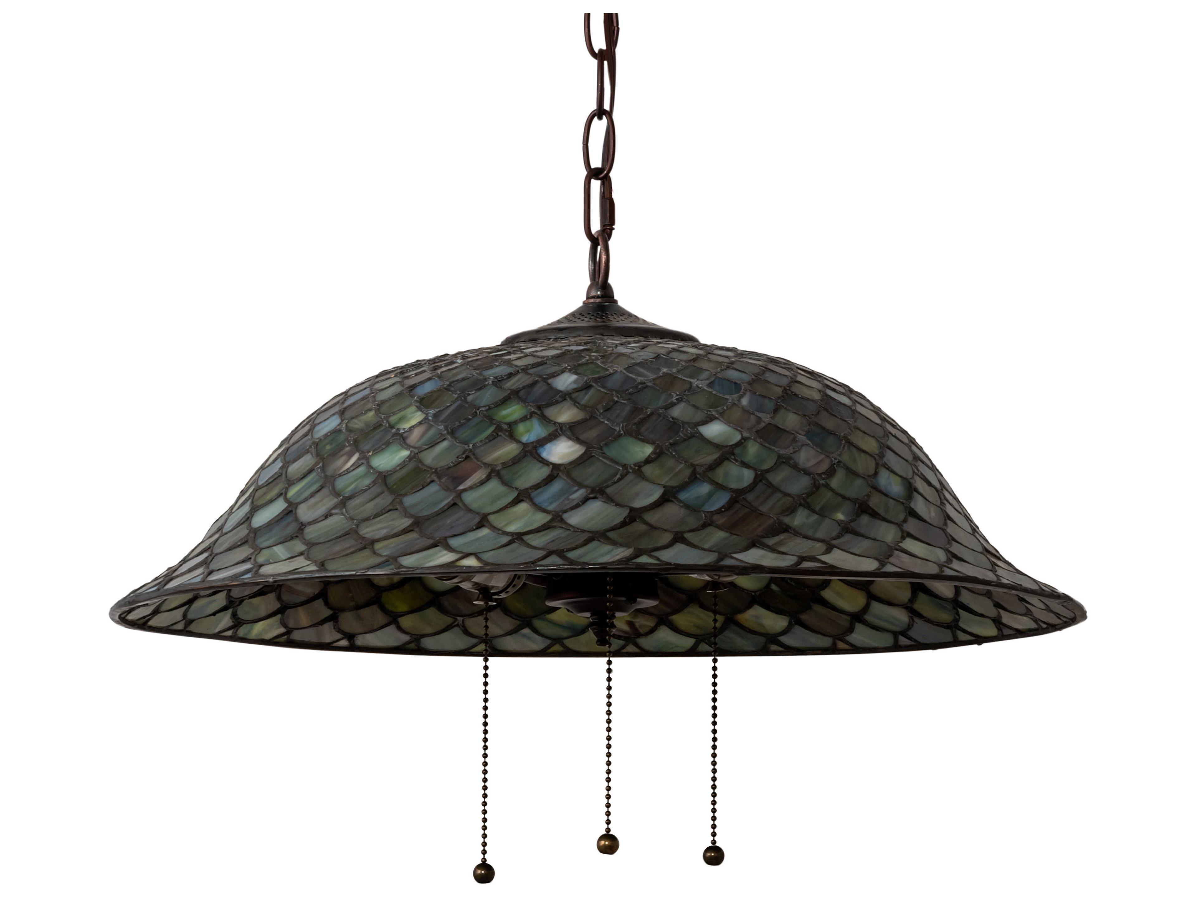 Meyda Tiffany Fishscale 3-Light Mahogany Bronze Glass Bowl Pendant
