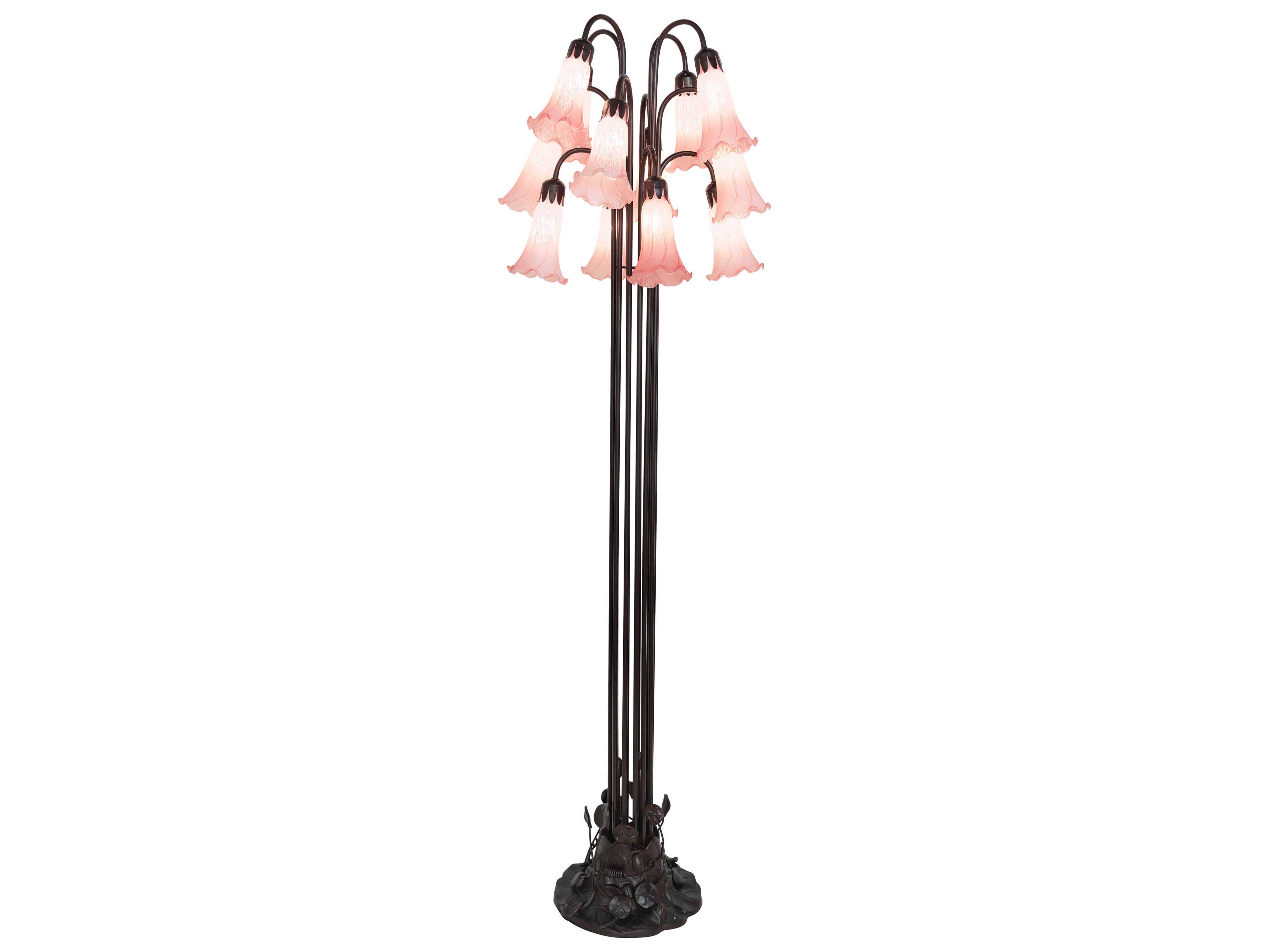Pond Lily Mahogany Bronze Pink Glass Floor Lamp with Shade