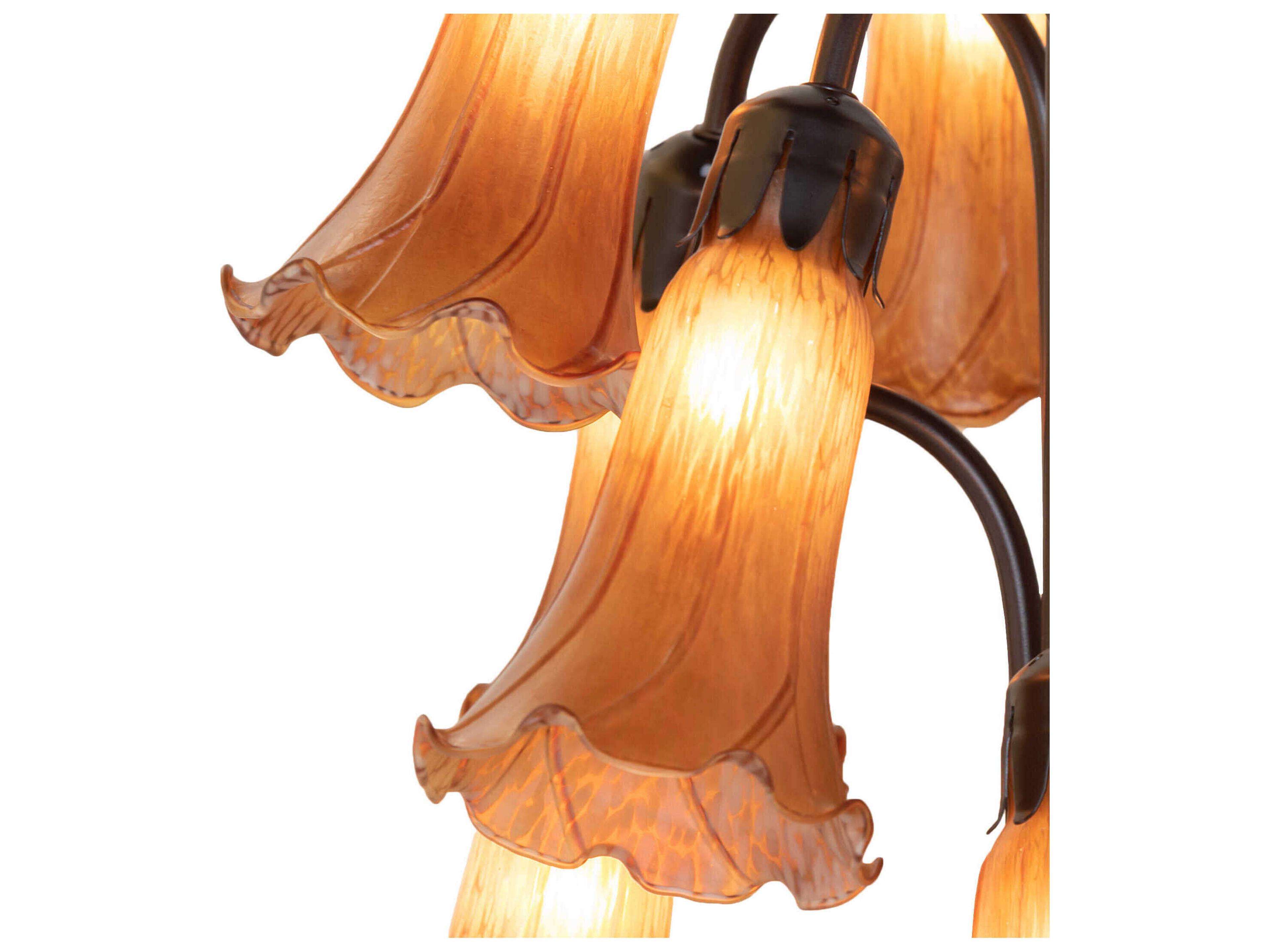 Meyda Pond Lily Mahogany Bronze Amber Glass Floor Lamp with Shade