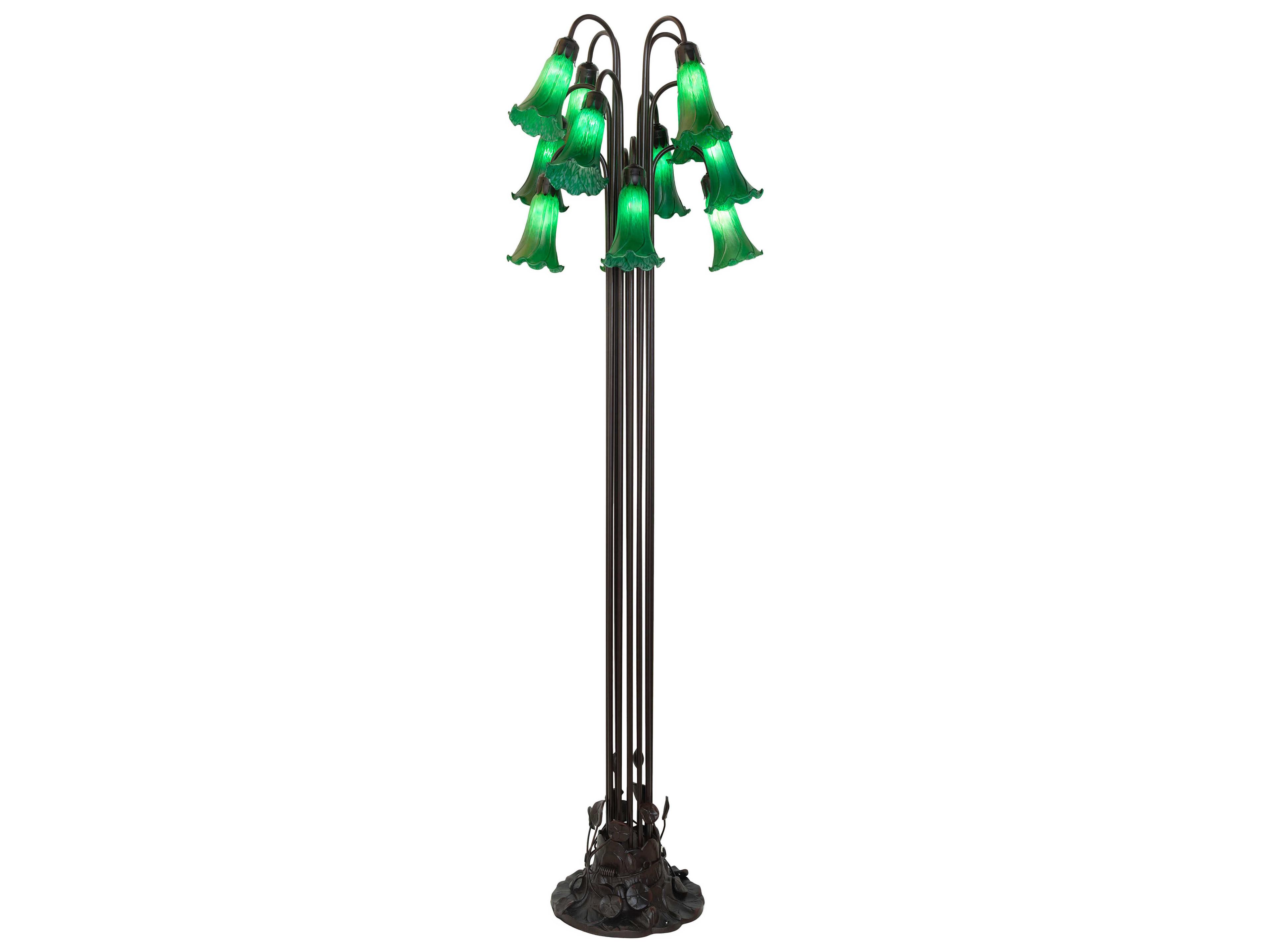 Pond Lily Mahogany Bronze Green Glass Floor Lamp with Shade