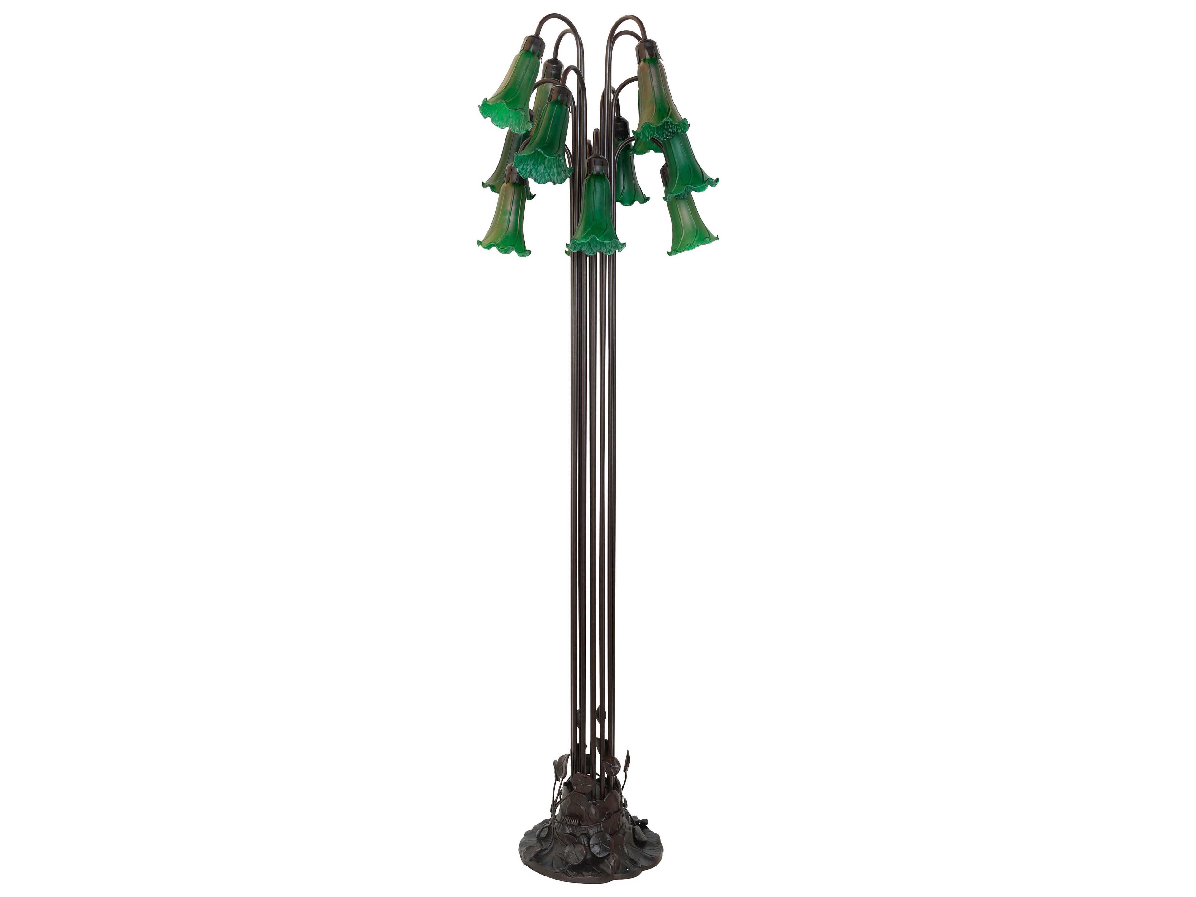 Meyda Pond Lily Mahogany Bronze Green Glass Floor Lamp with Shade