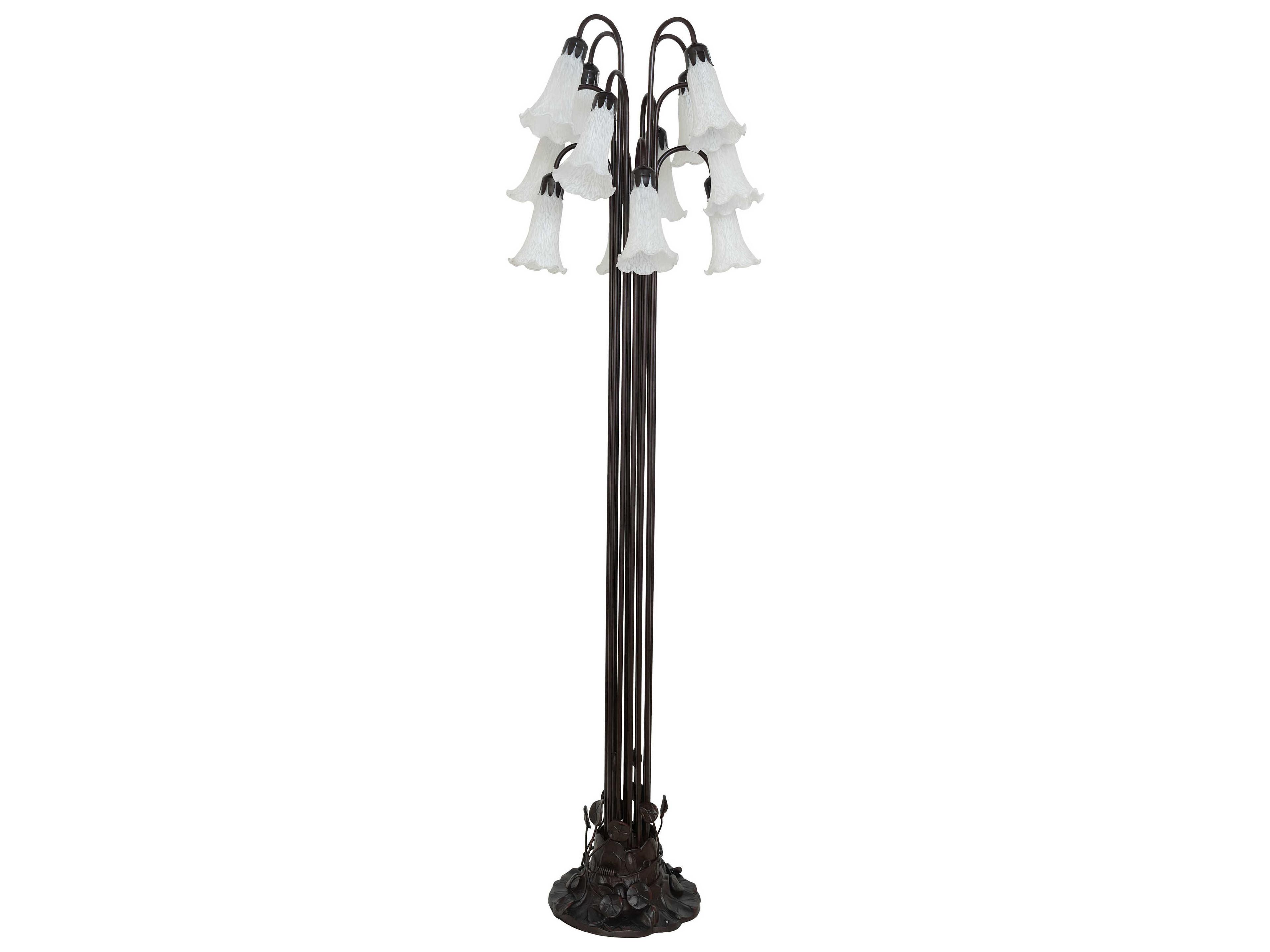Meyda Pond Lily Mahogany Bronze White Glass Floor Lamp with Shade