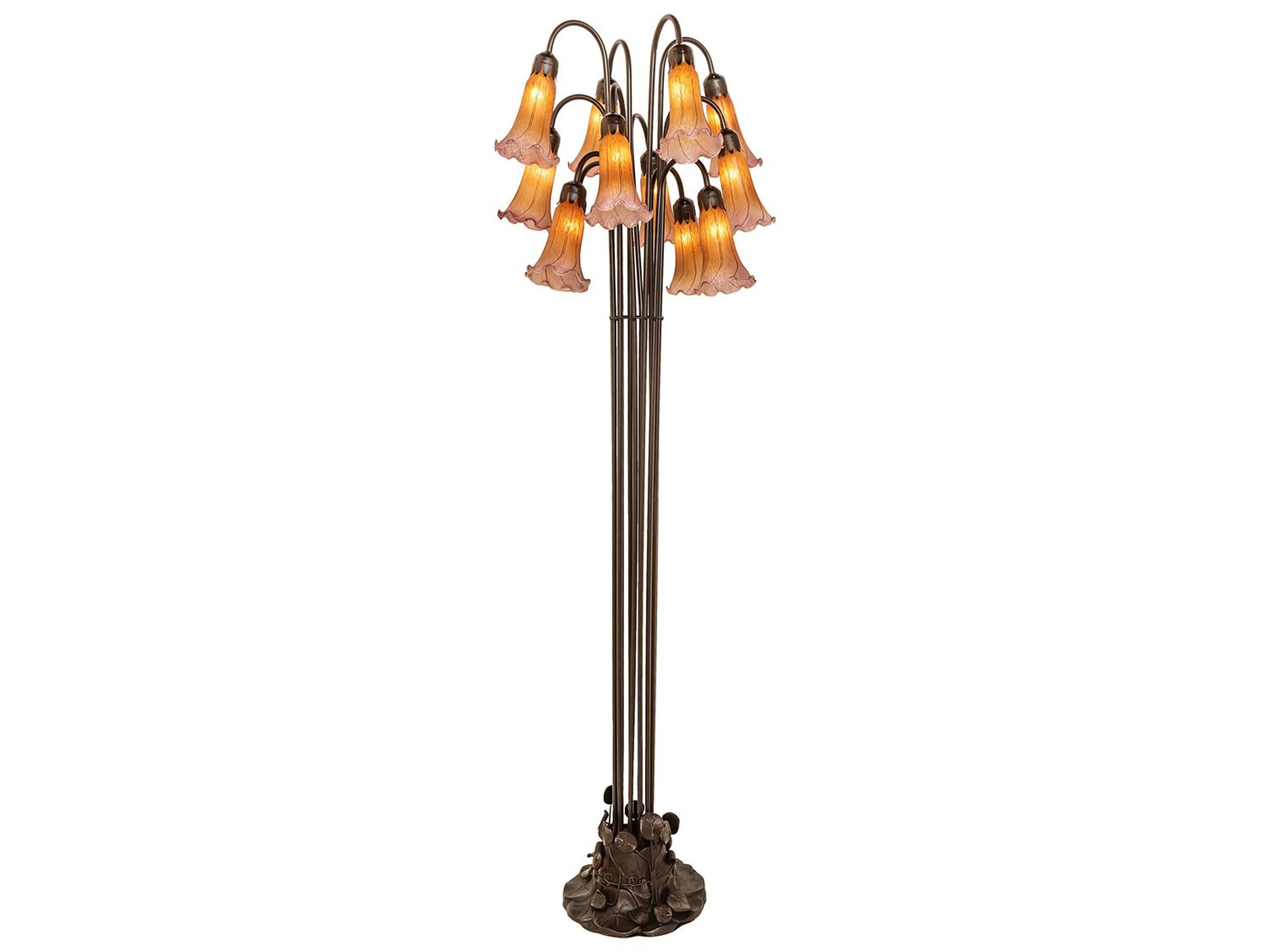 Pond Lily Amber & Purple Bronze Tiffany Floor Lamp