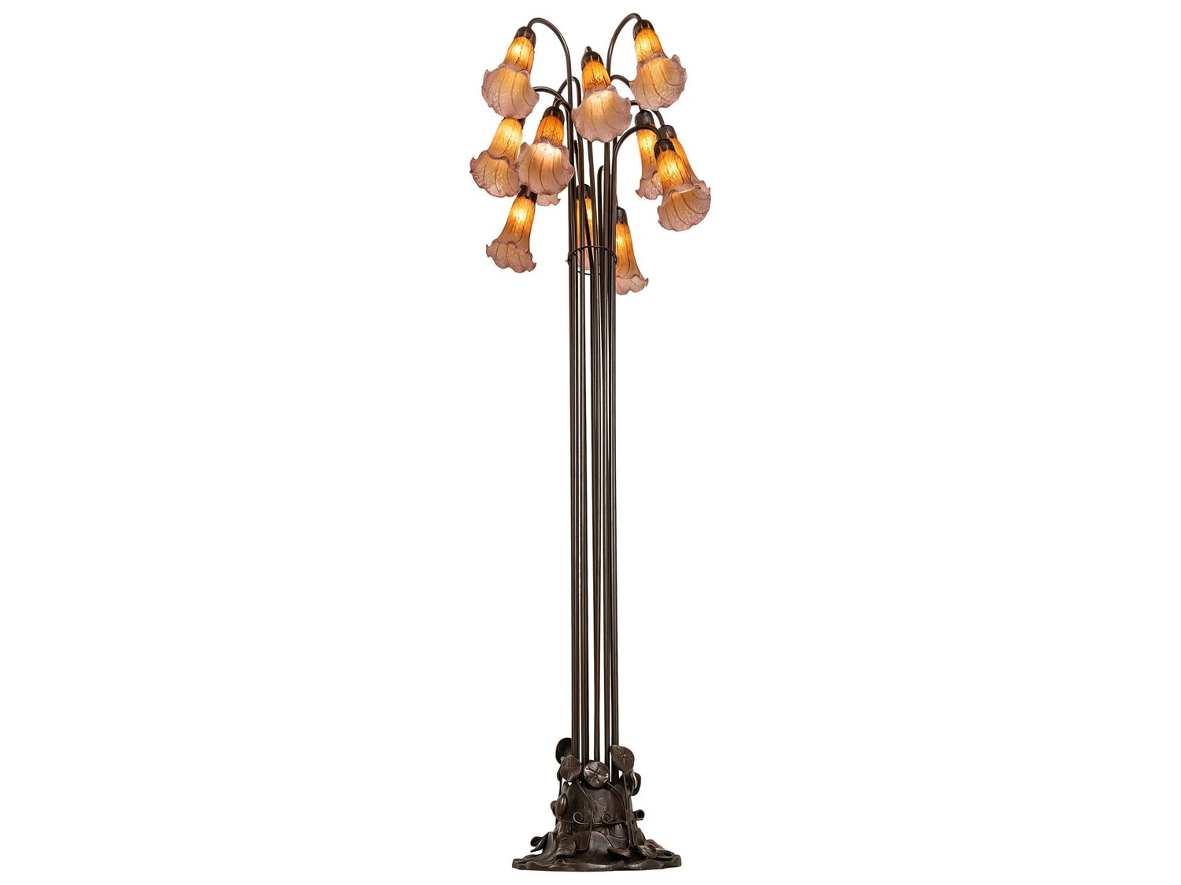 Meyda Pond Lily Amber & Purple Bronze Tiffany Floor Lamp
