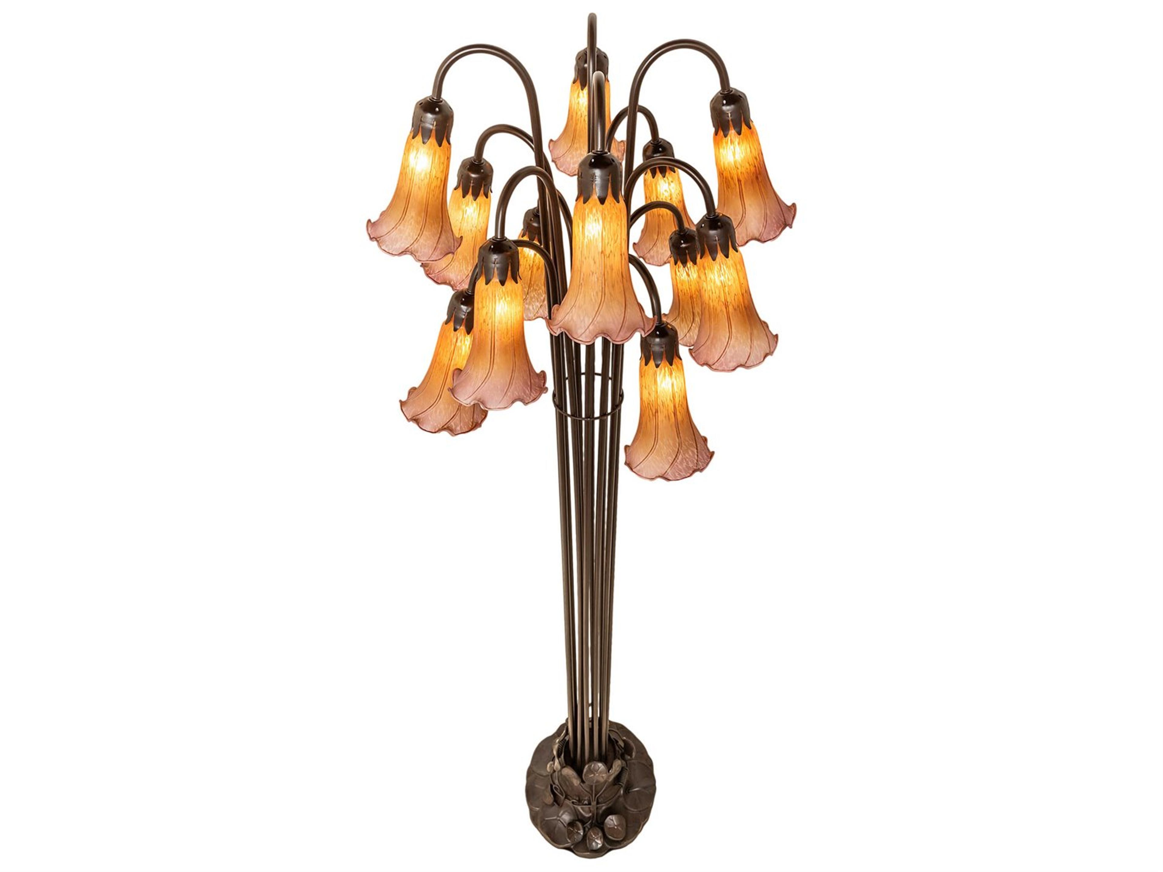 Meyda Pond Lily Amber & Purple Bronze Tiffany Floor Lamp