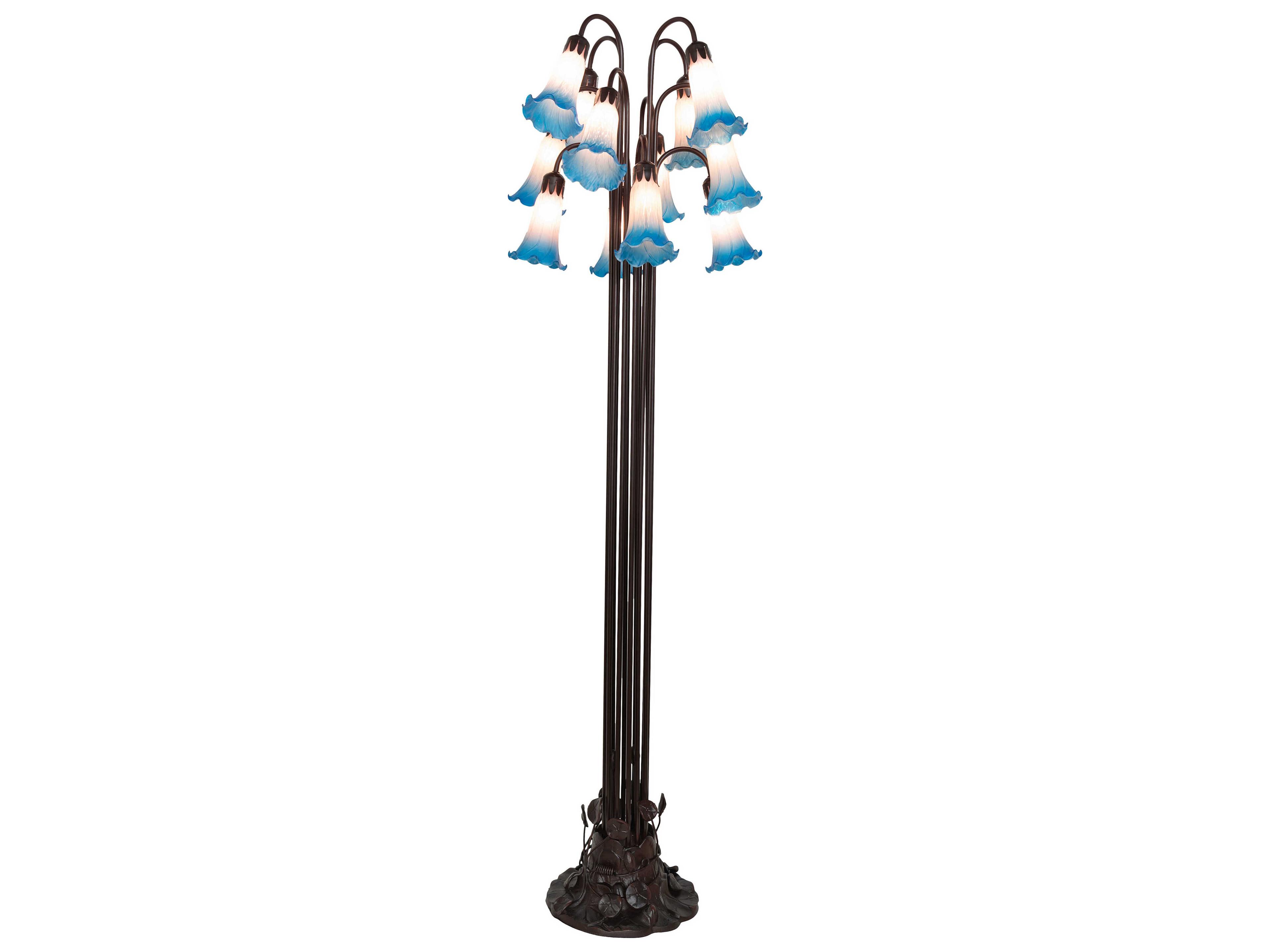 Pond Lily Mahogany Bronze Pink Blue Glass Floor Lamp with Shade