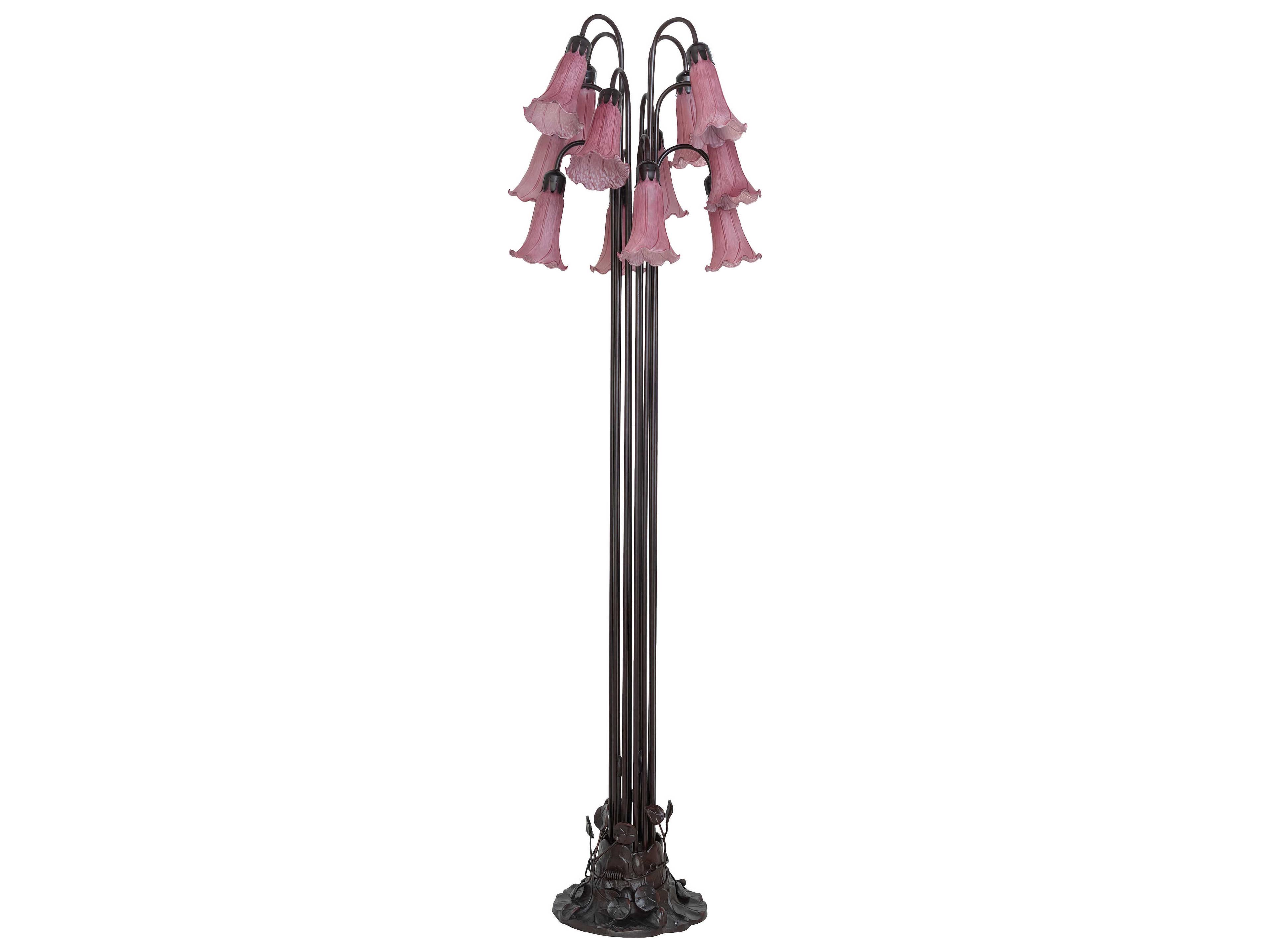 Meyda Pond Lily Mahogany Bronze Lavender Glass Floor Lamp with Shade