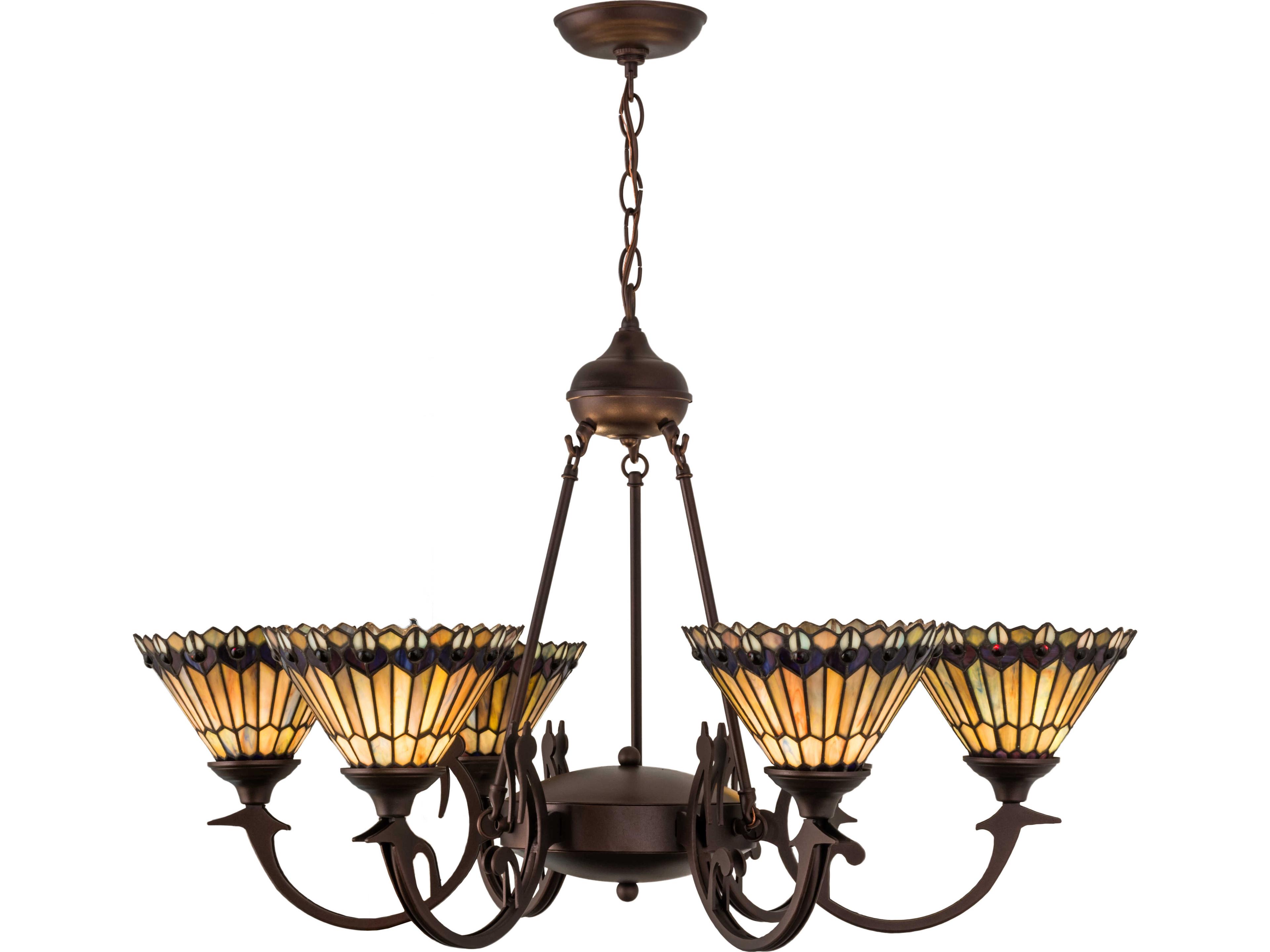Meyda Tiffany Jeweled Peacock 6-Light Bronze Traditional Chandelier