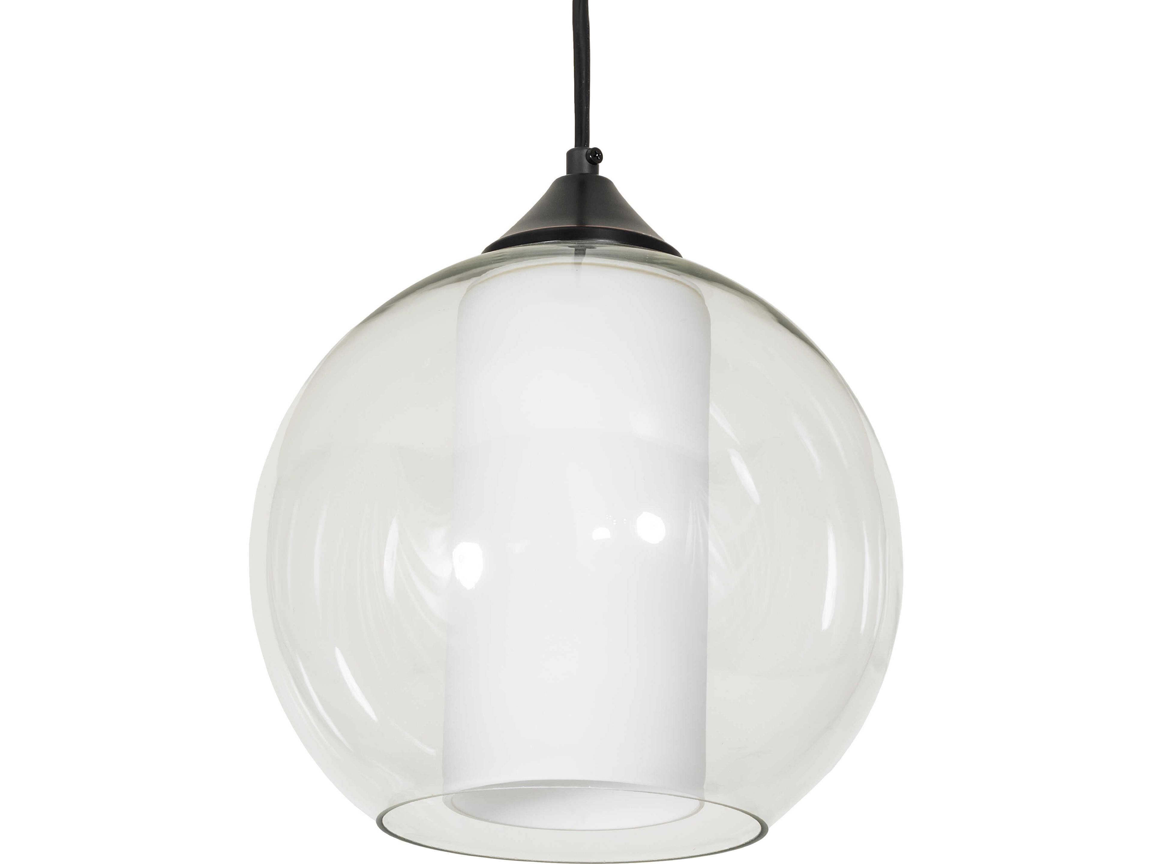 Meyda Bola 1-Light Clear & White Glass Cylinder Globe Mini Pendant
