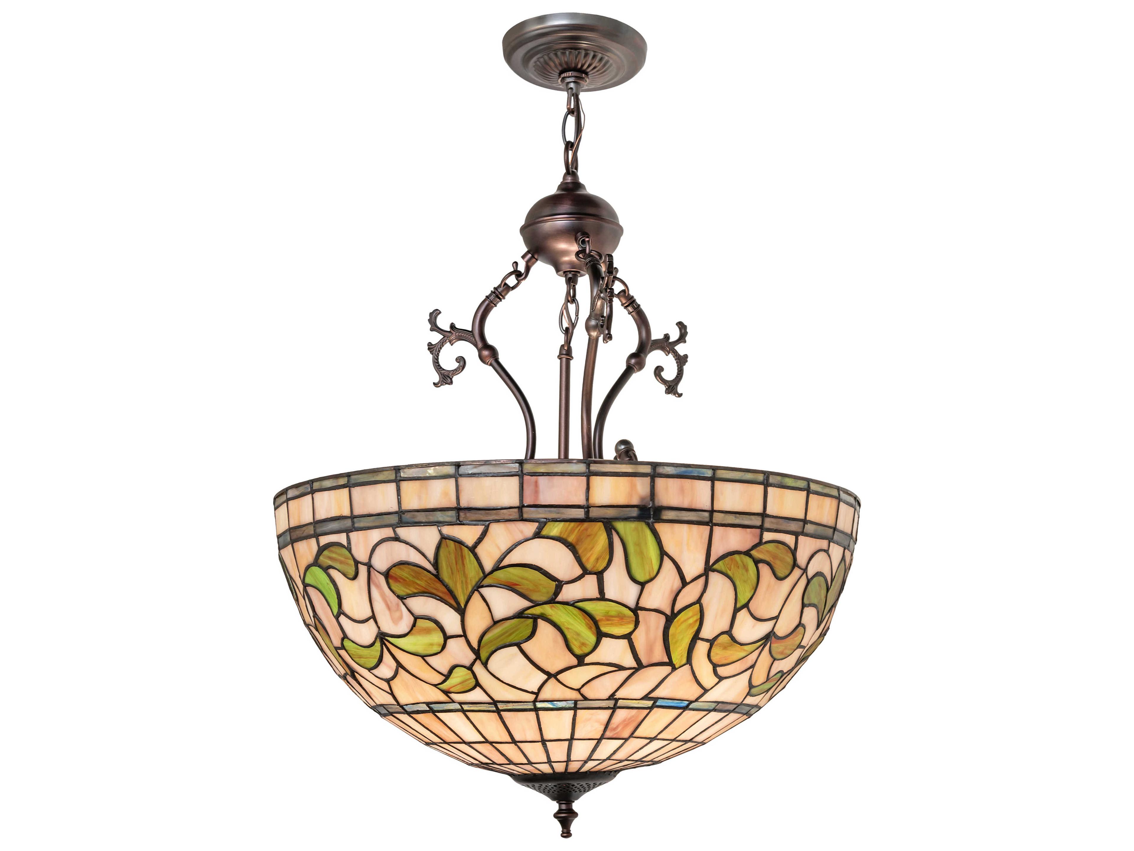 Tiffany Turning Leaf 3-Light Mahogany Bronze Glass Bowl Pendant