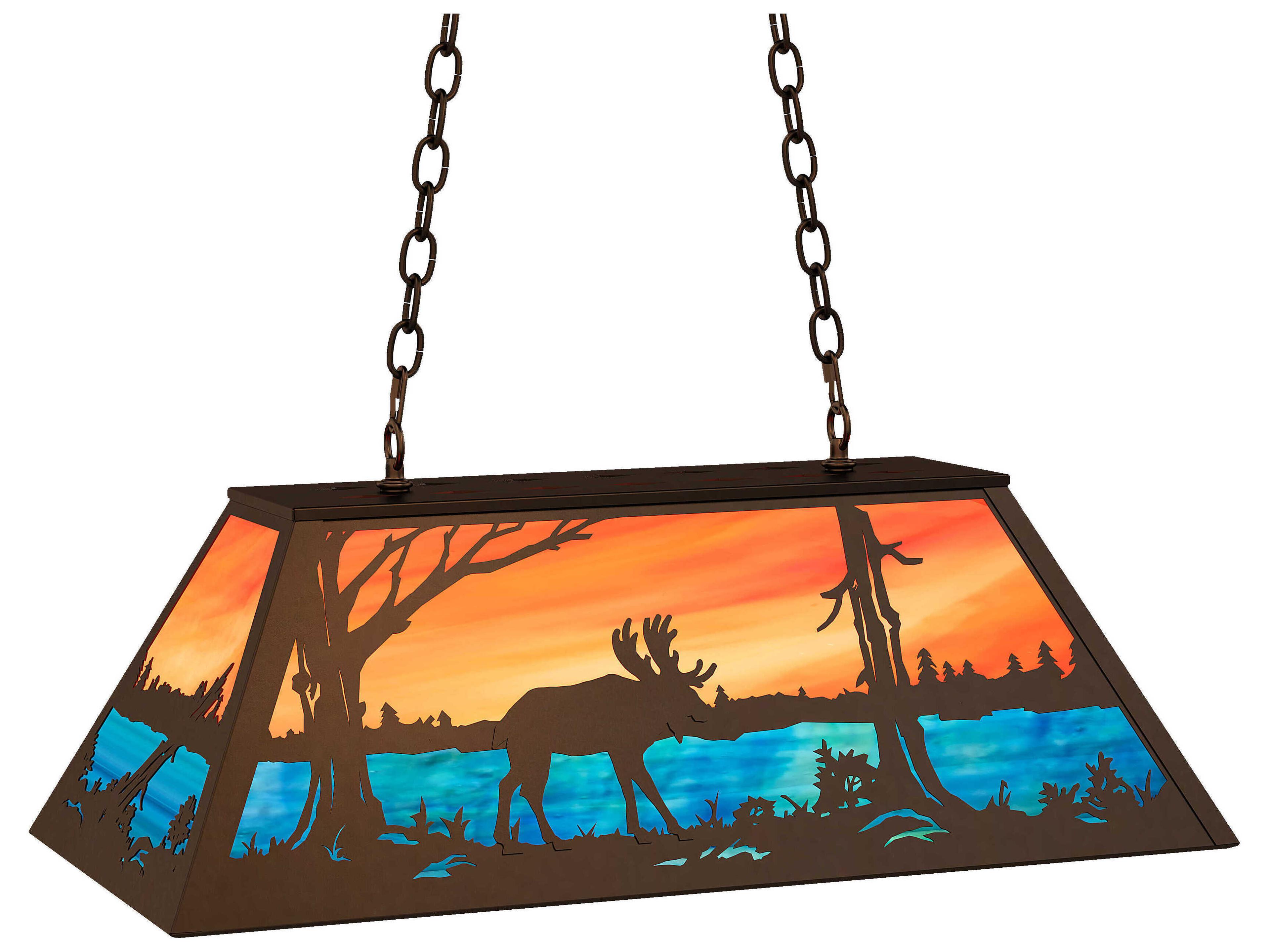 Moose At Lake 6-Light Timeless Bronze Glass Island Pendant