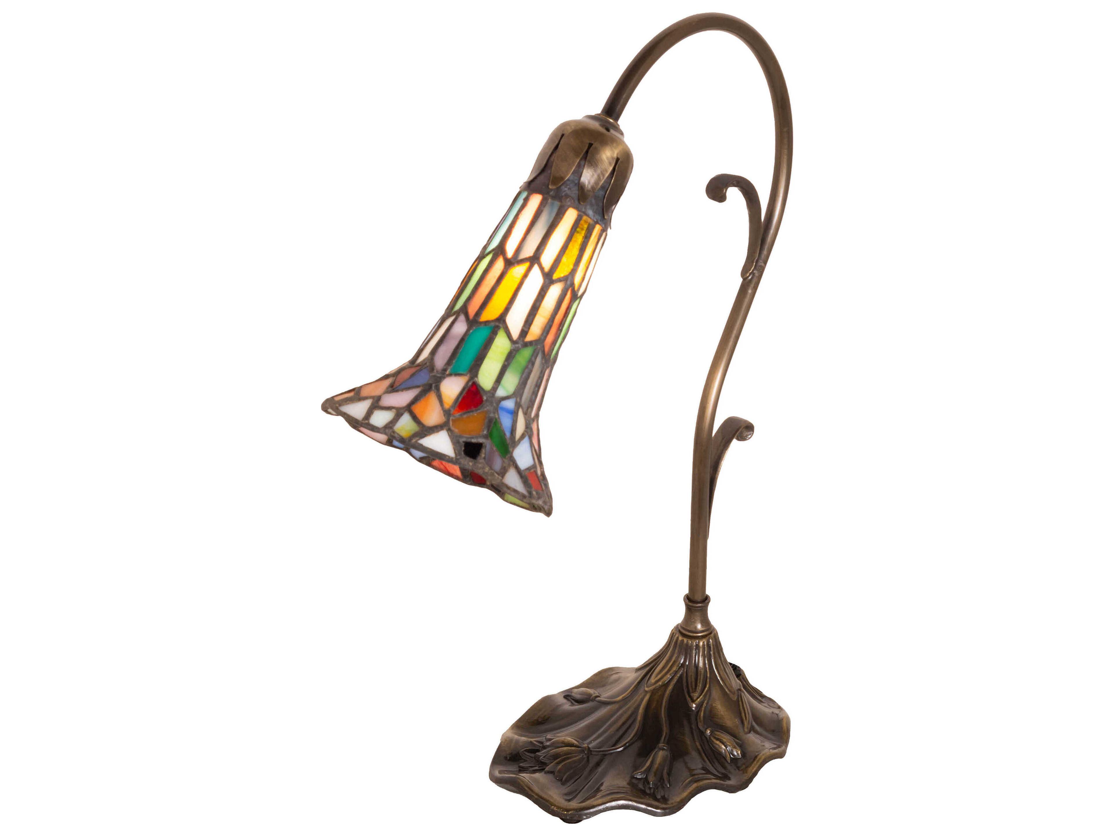 Stained Glass Pond Lily Mahogany Bronze Tiffany Table Lamp with Ruby Sunflower Green Blue Shade