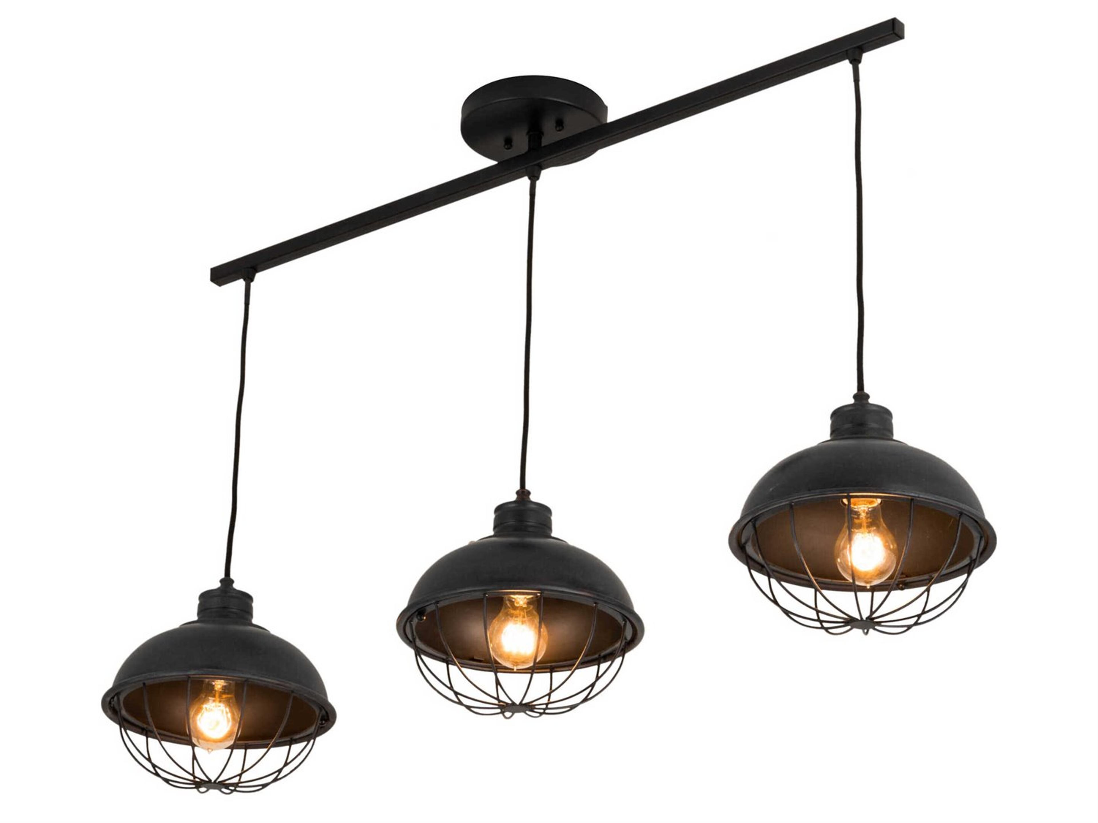 3-Light Black Dome Island Pendant