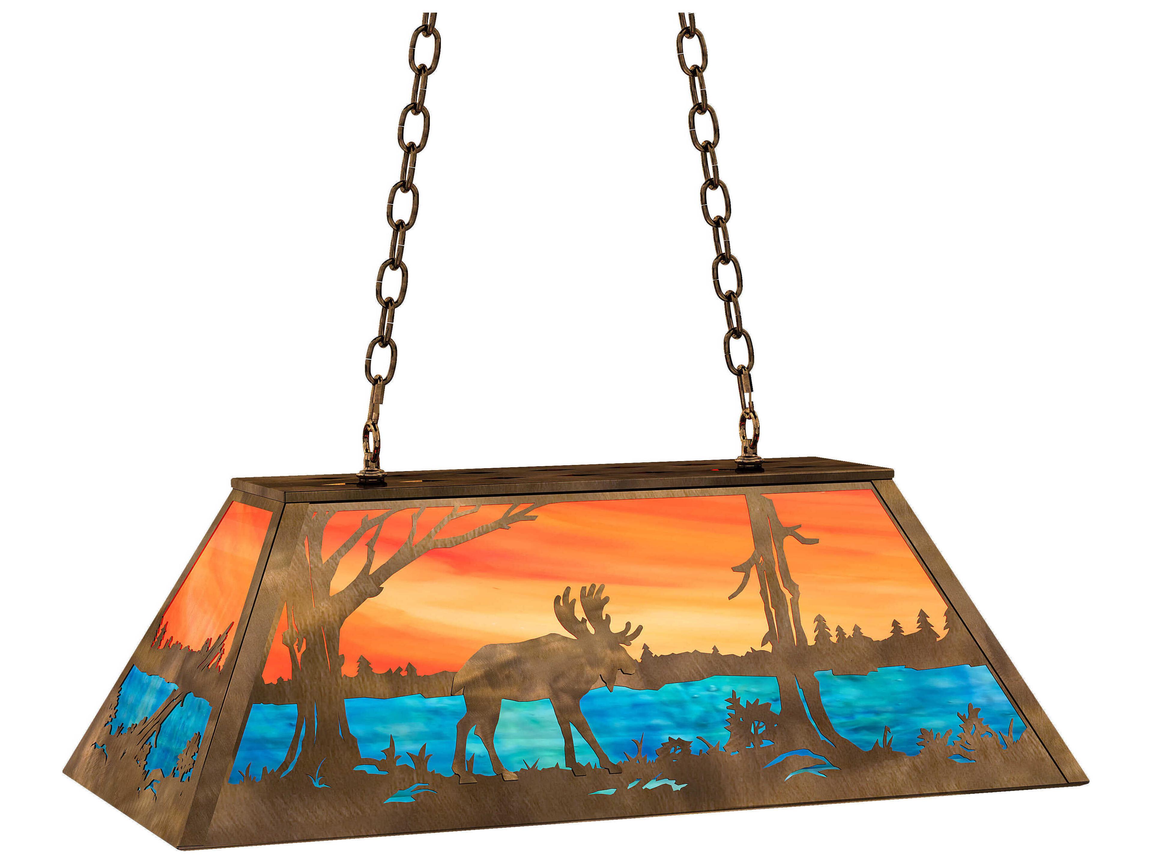 Moose At Lake 6-Light Rust Bronze Glass Island Pendant
