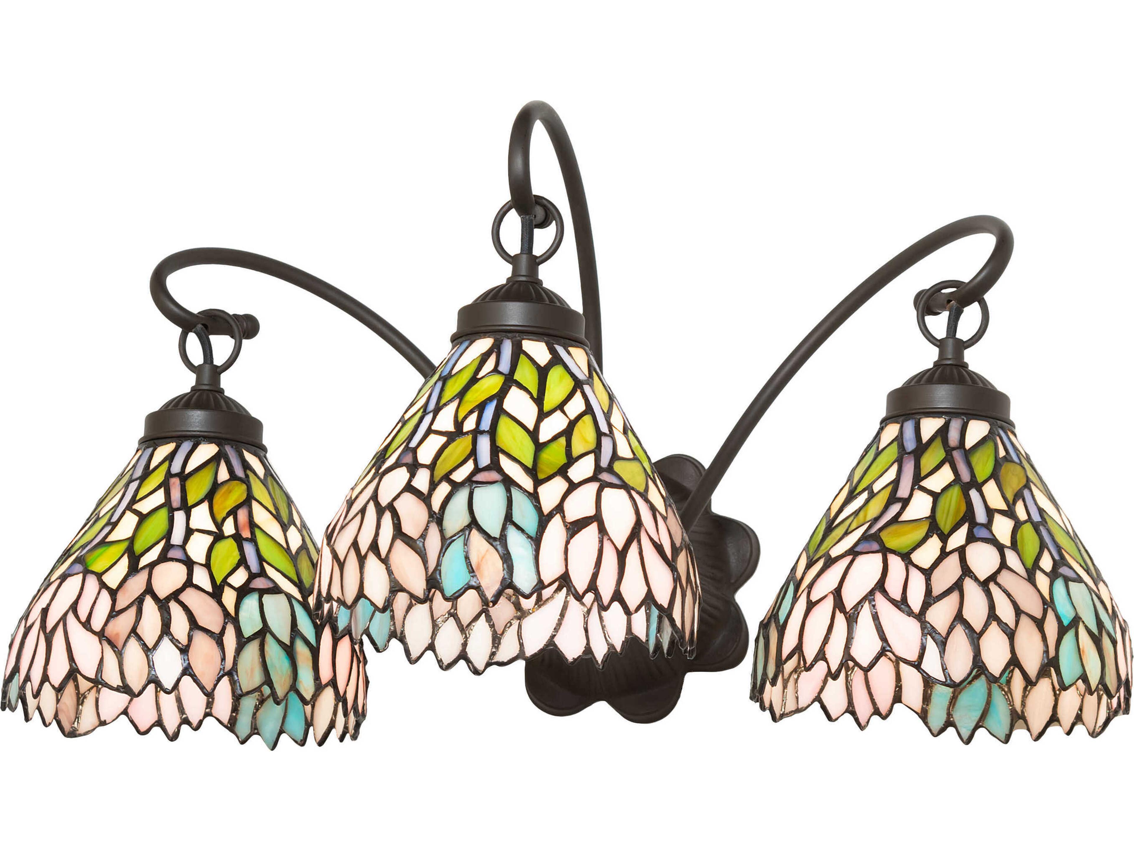 Wisteria 3-Light Mahogany Bronze Glass Tiffany Vanity Light