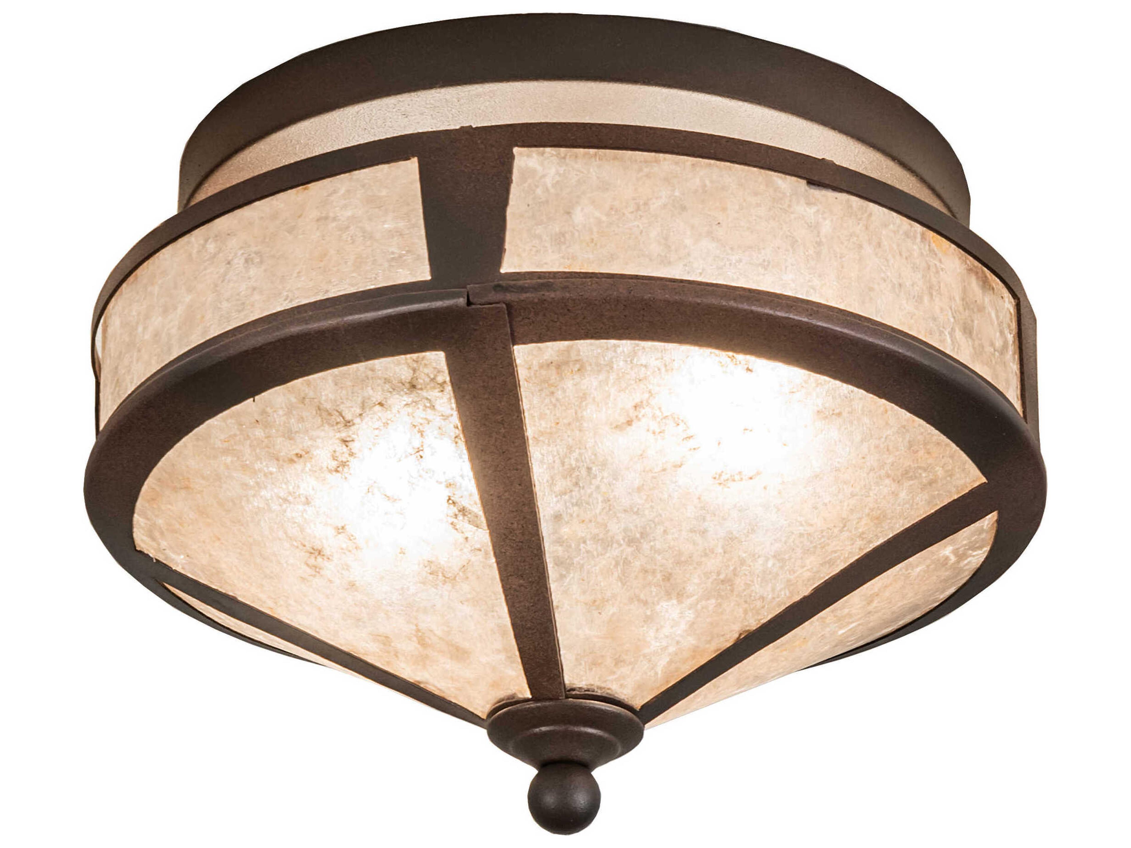 2-Light Rust Wrought Iron Bronze Glass Flush Mount