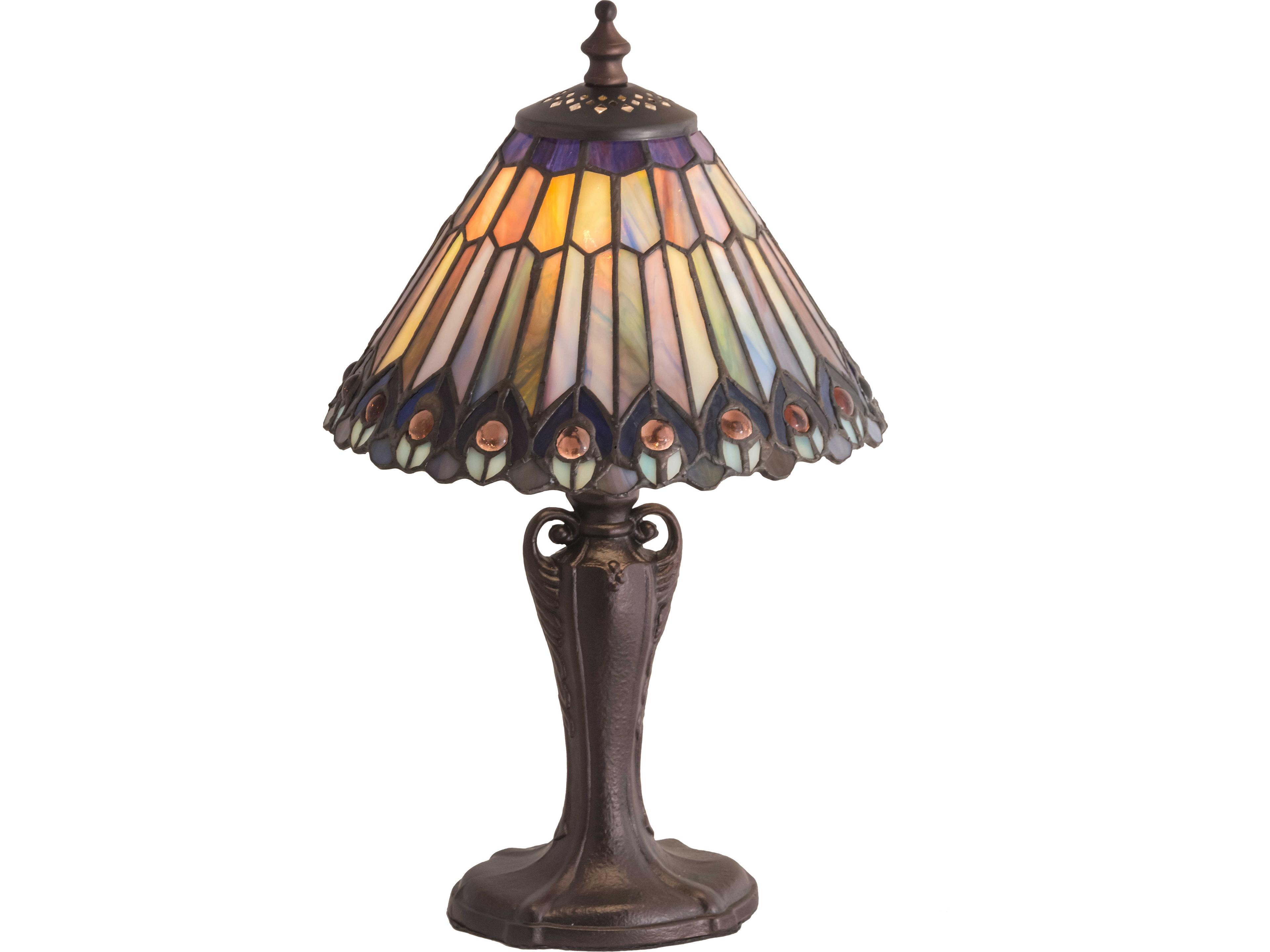 Tiffany Jeweled Peacock Bronze Traditional Table Lamp