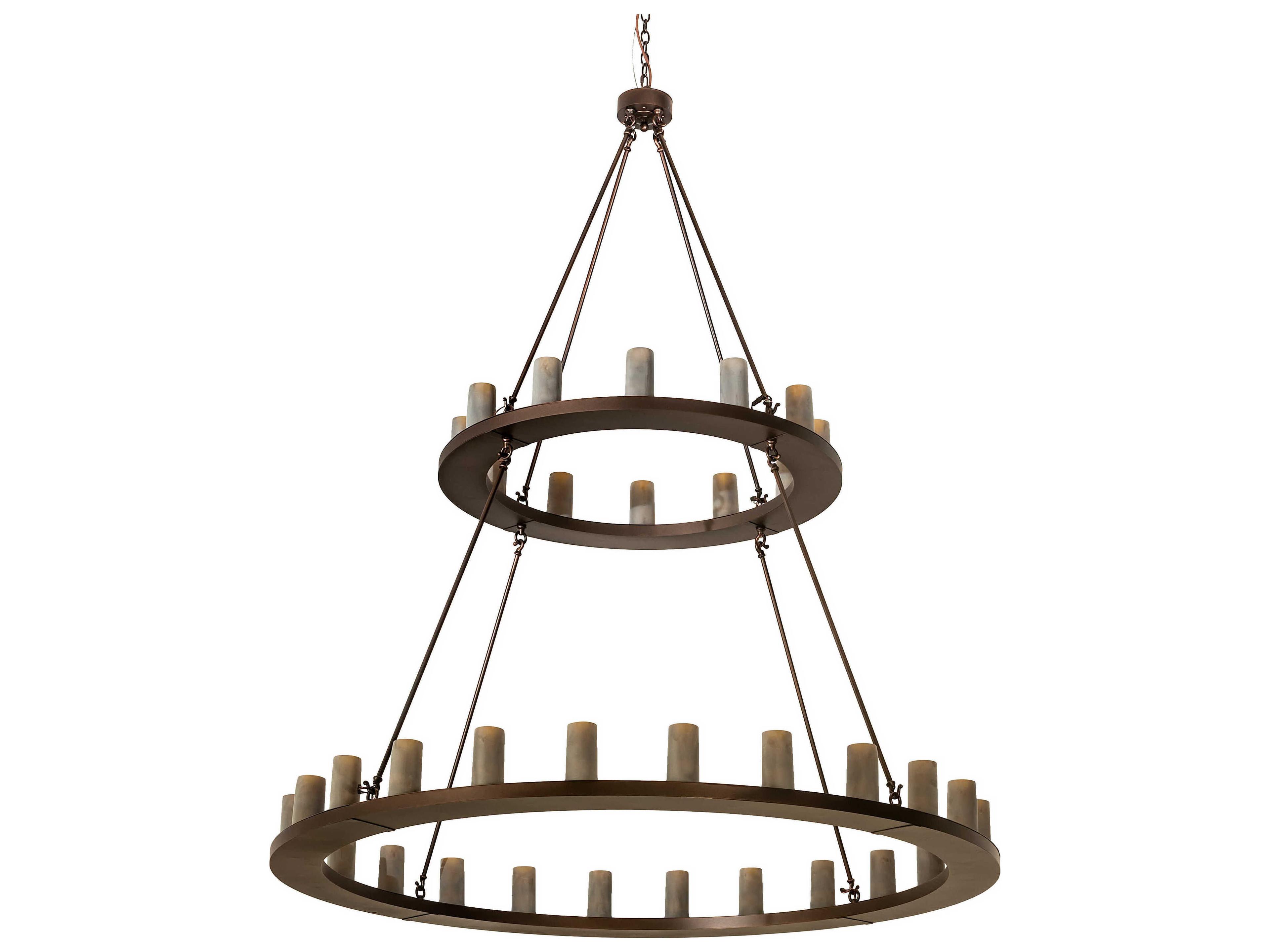 Meyda Loxley 36-Light Mahogany Bronze Brown Glass Cylinder Round Tiered Chandelier