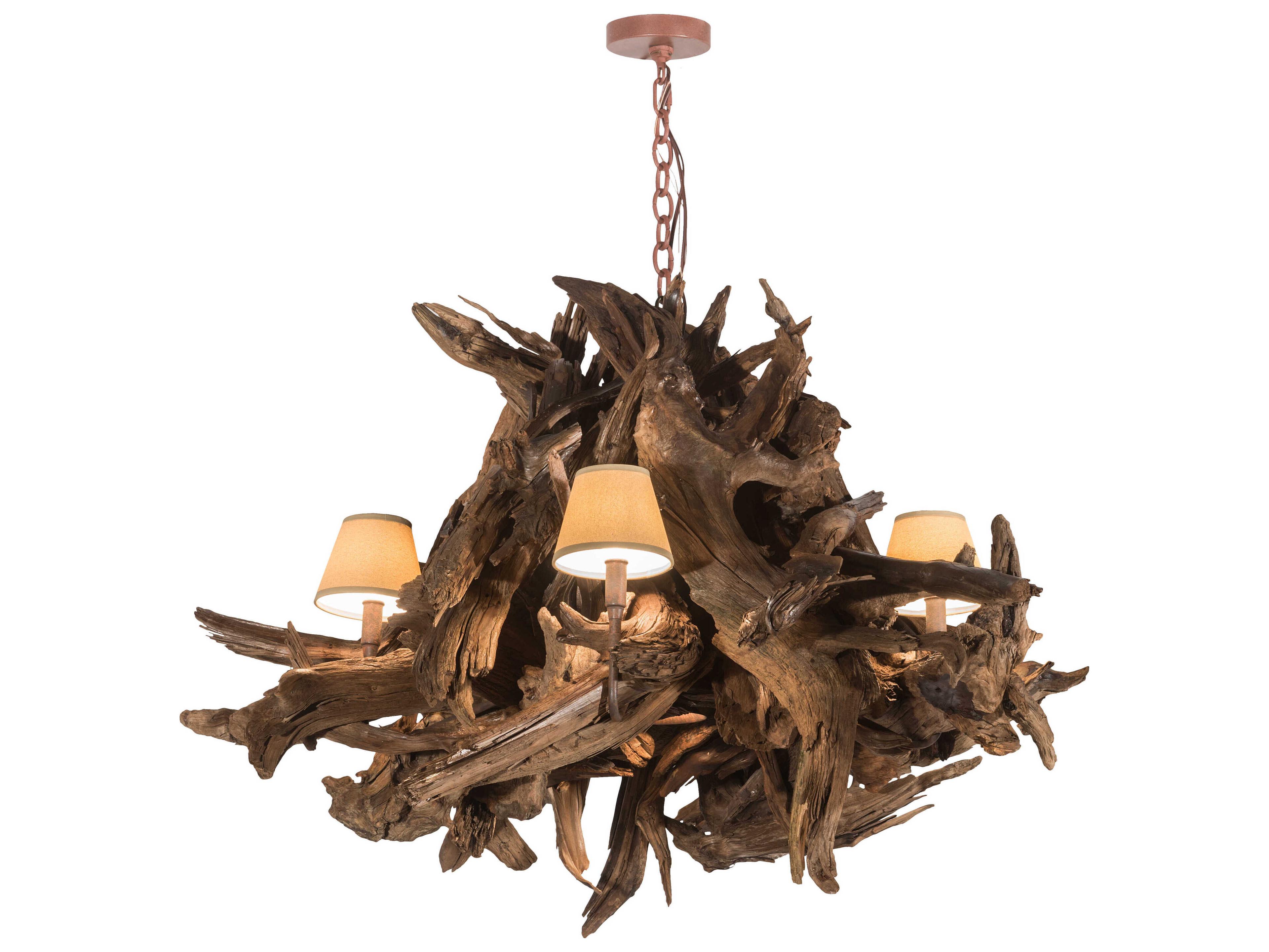 Meyda 5 1-Light Rust Natural Wood Empire Chandelier