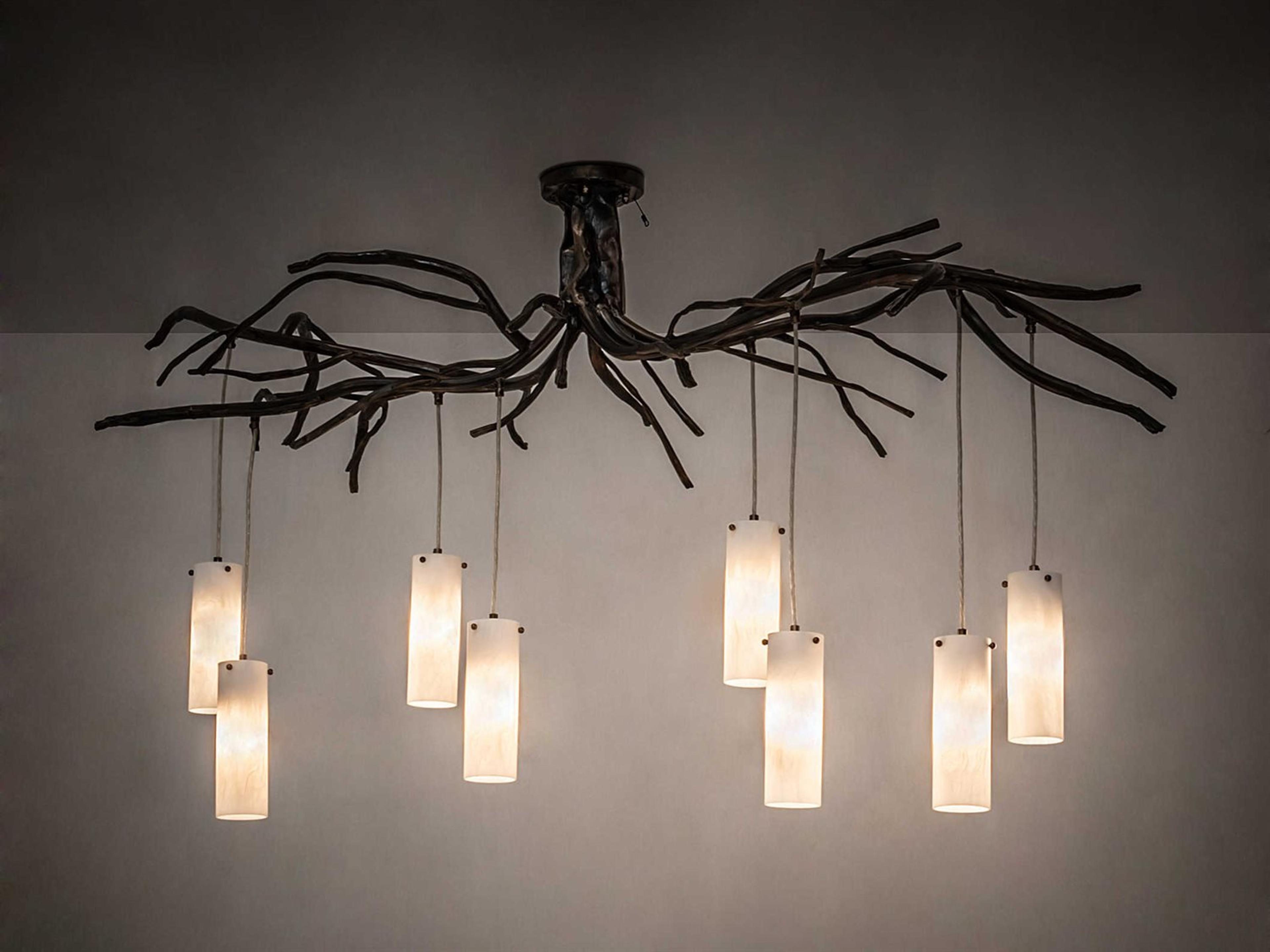 Meyda Winter Solstice 8-Light Antique Copper White Cylinder Island Pendant