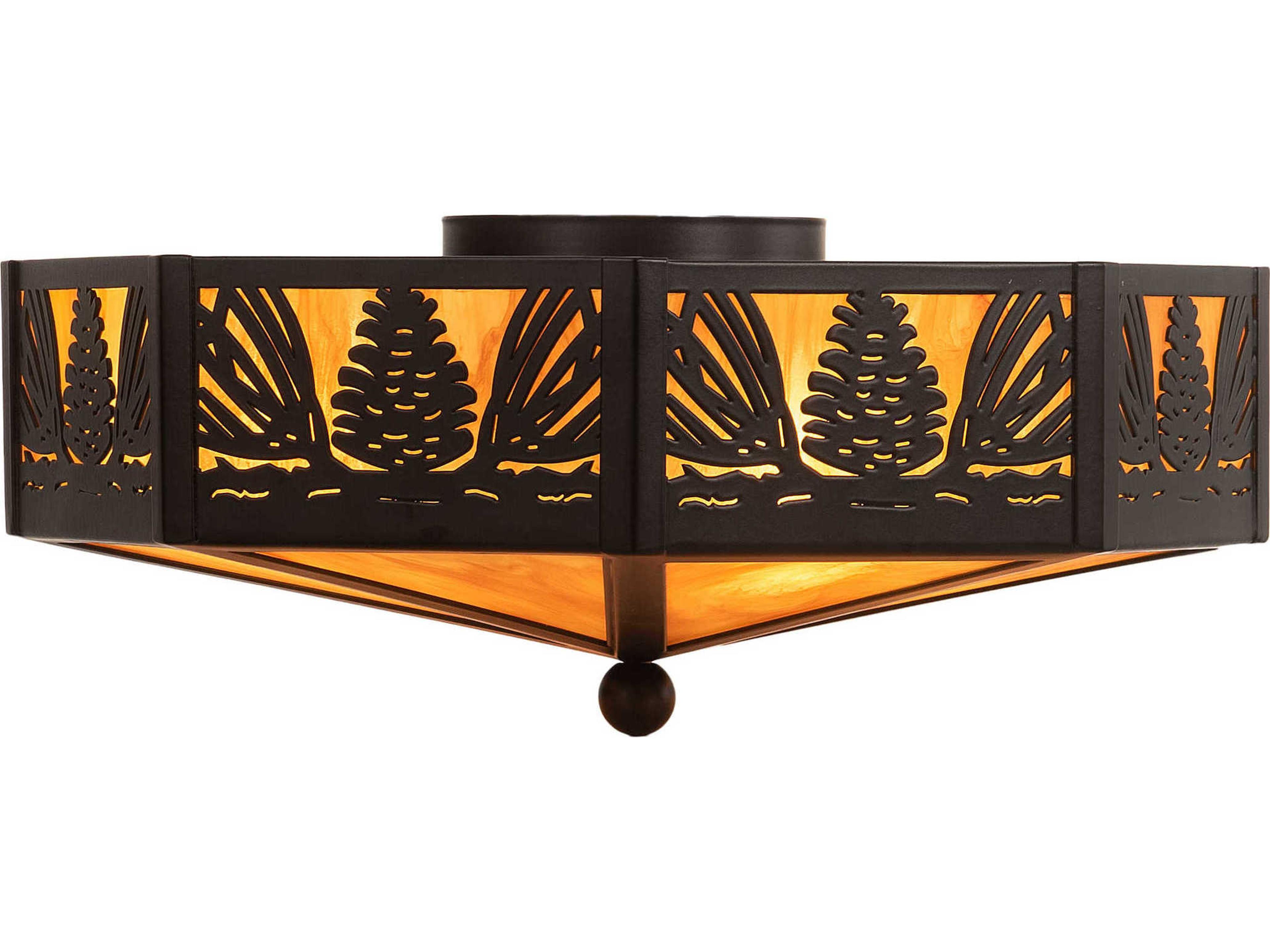 Meyda Pinecone 4-Light Black Sunflower Beige Brown Flush Mount