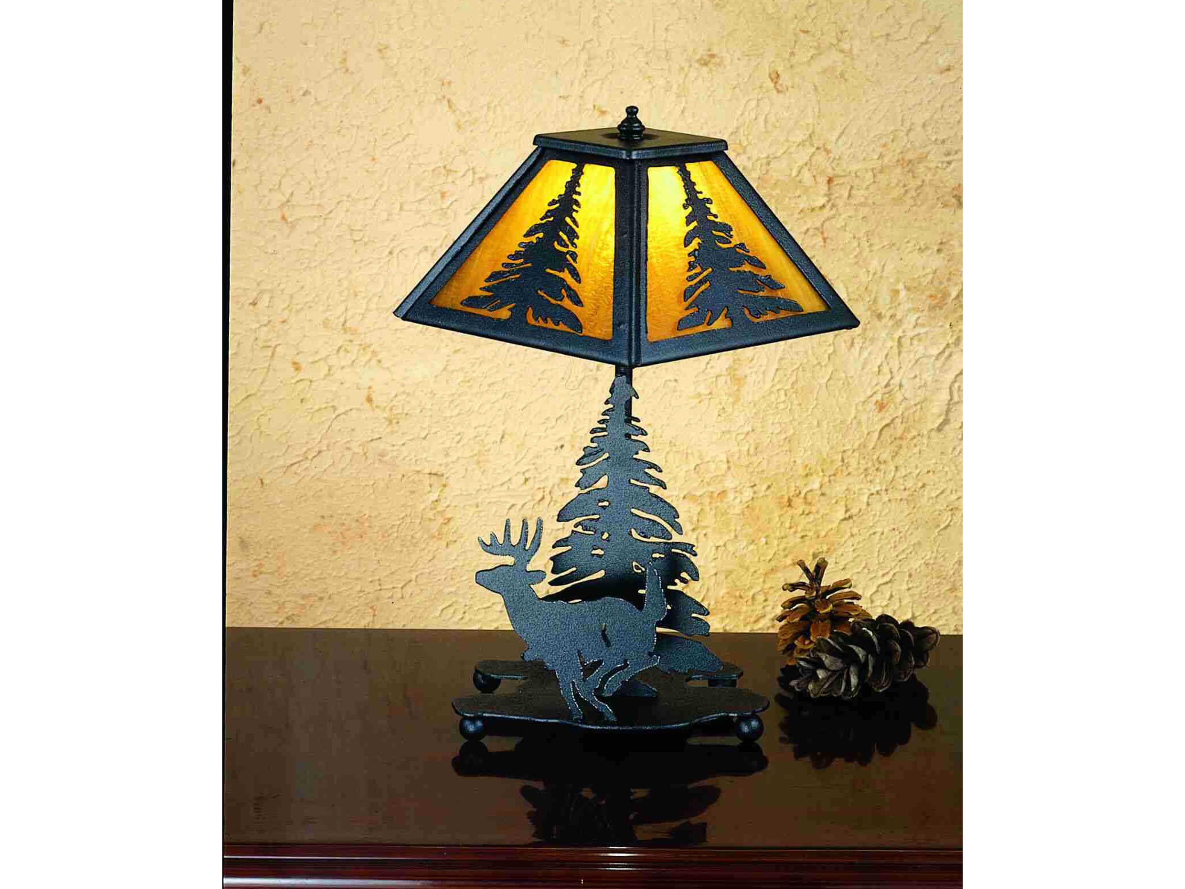 Meyda Amber Glass Acrylic Black Table Lamp