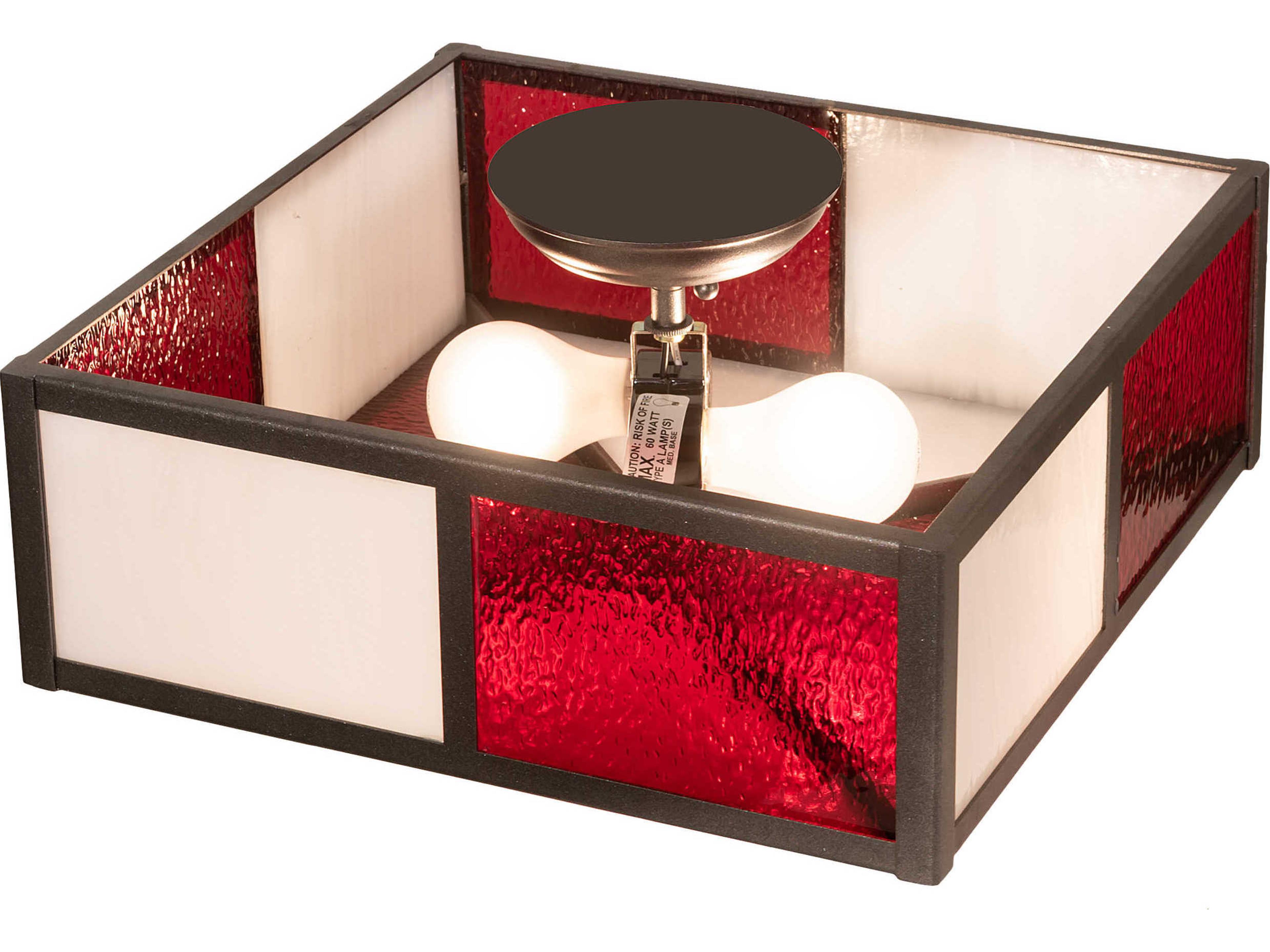 Meyda Cardenal 2-Light Pewter Red Glass Geometric Flush Mount