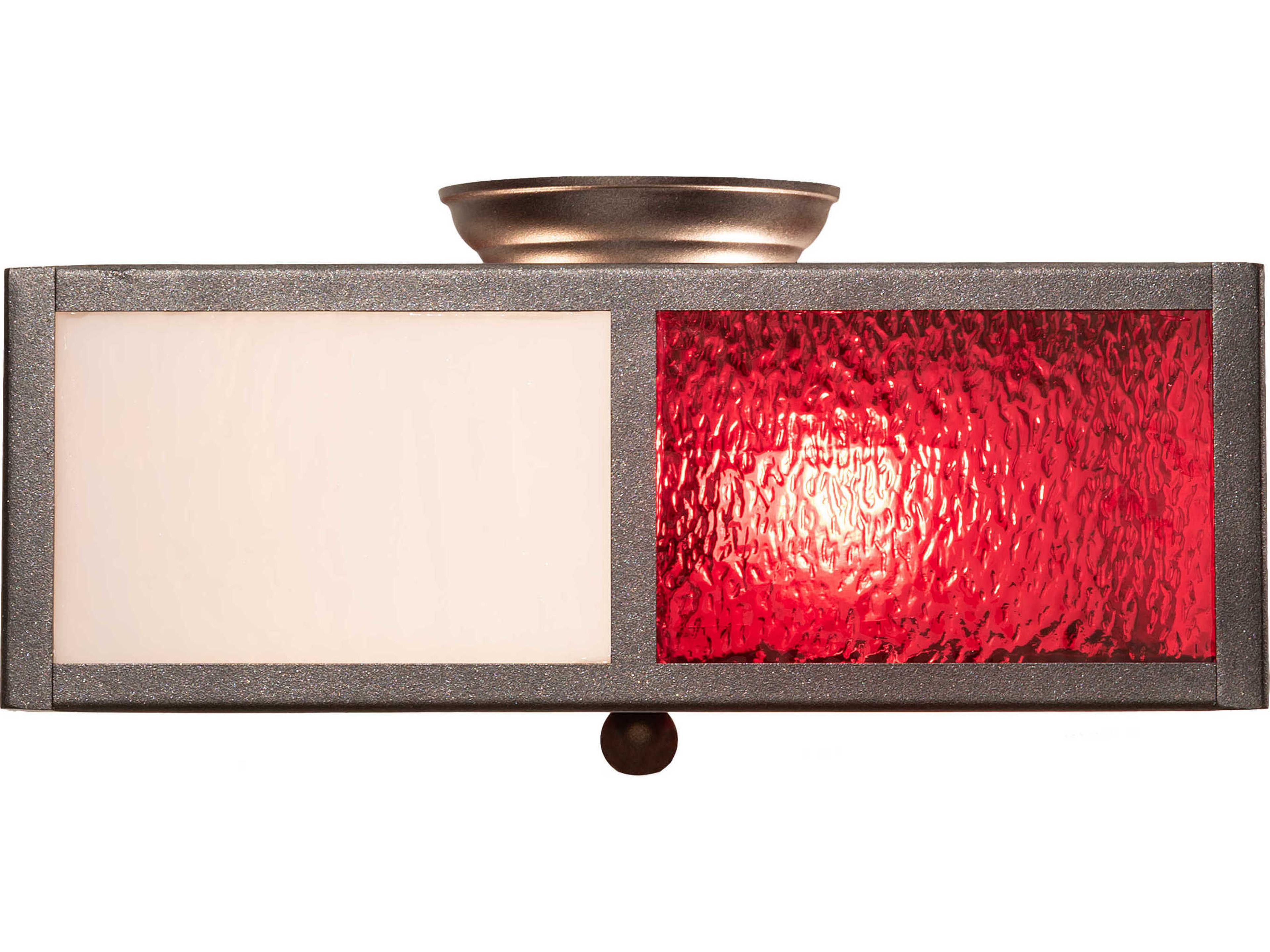 Meyda Cardenal 2-Light Pewter Red Glass Geometric Flush Mount