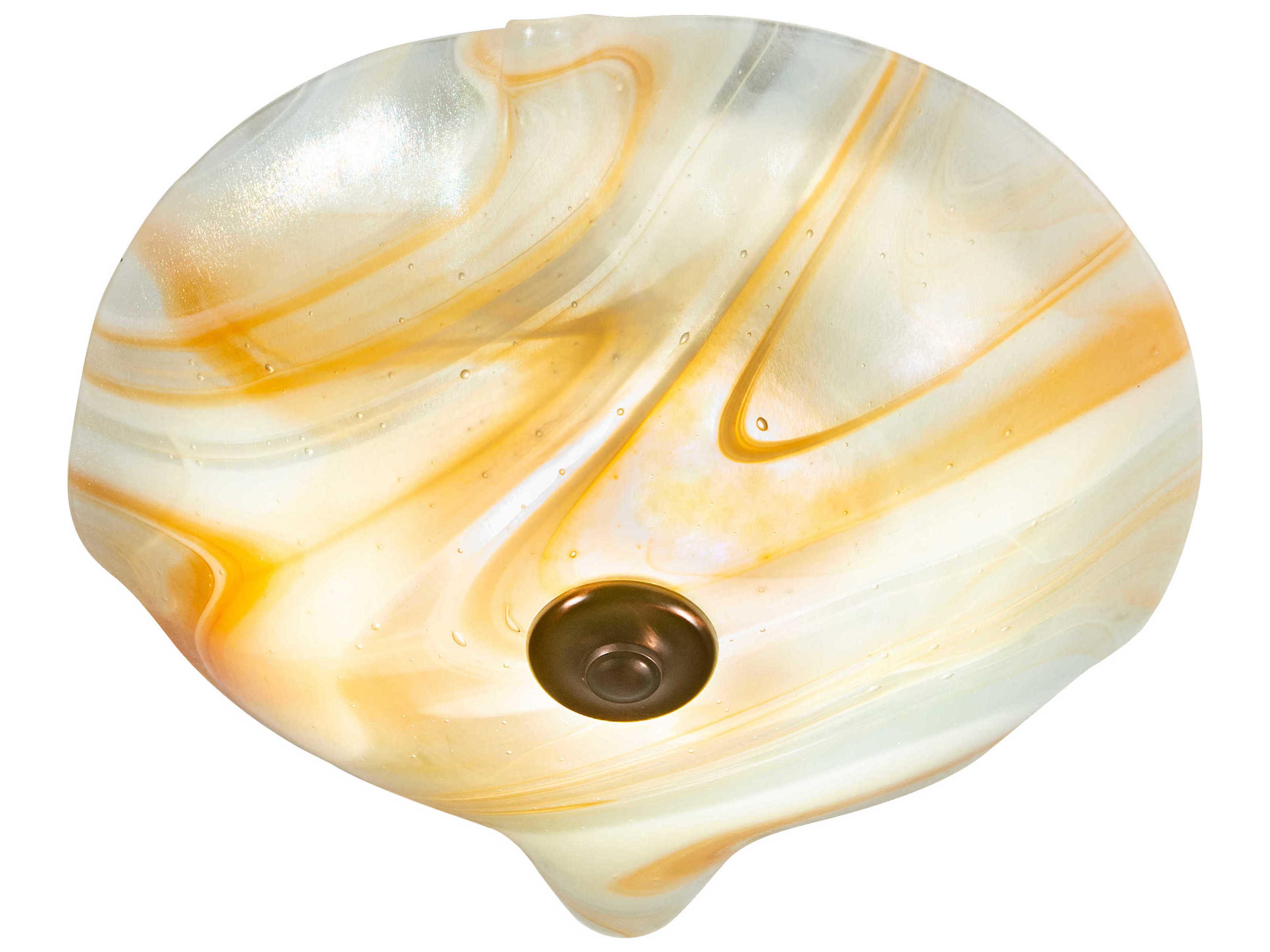 Meyda Baroque 1-Light White Peach Yellow Glass LED Bowl Flush Mount