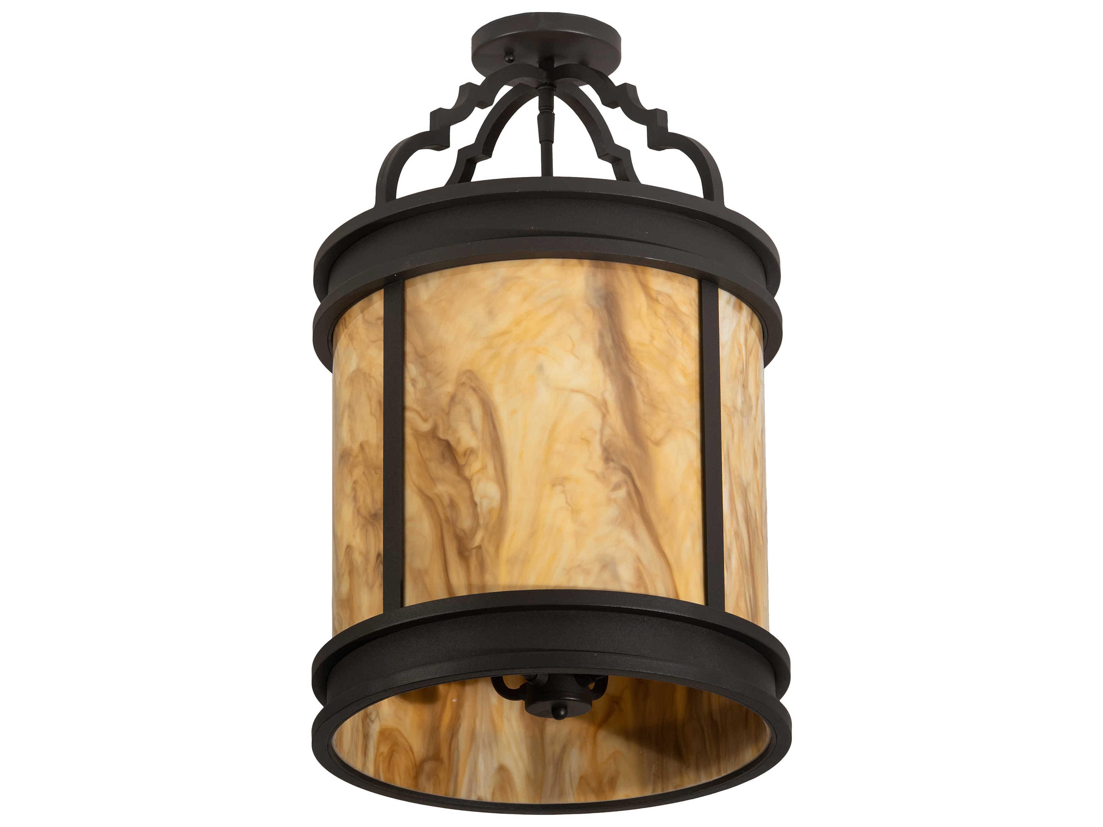 Meyda Wyant 4-Light Wrought Iron Gray Cylinder Semi Flush Mount