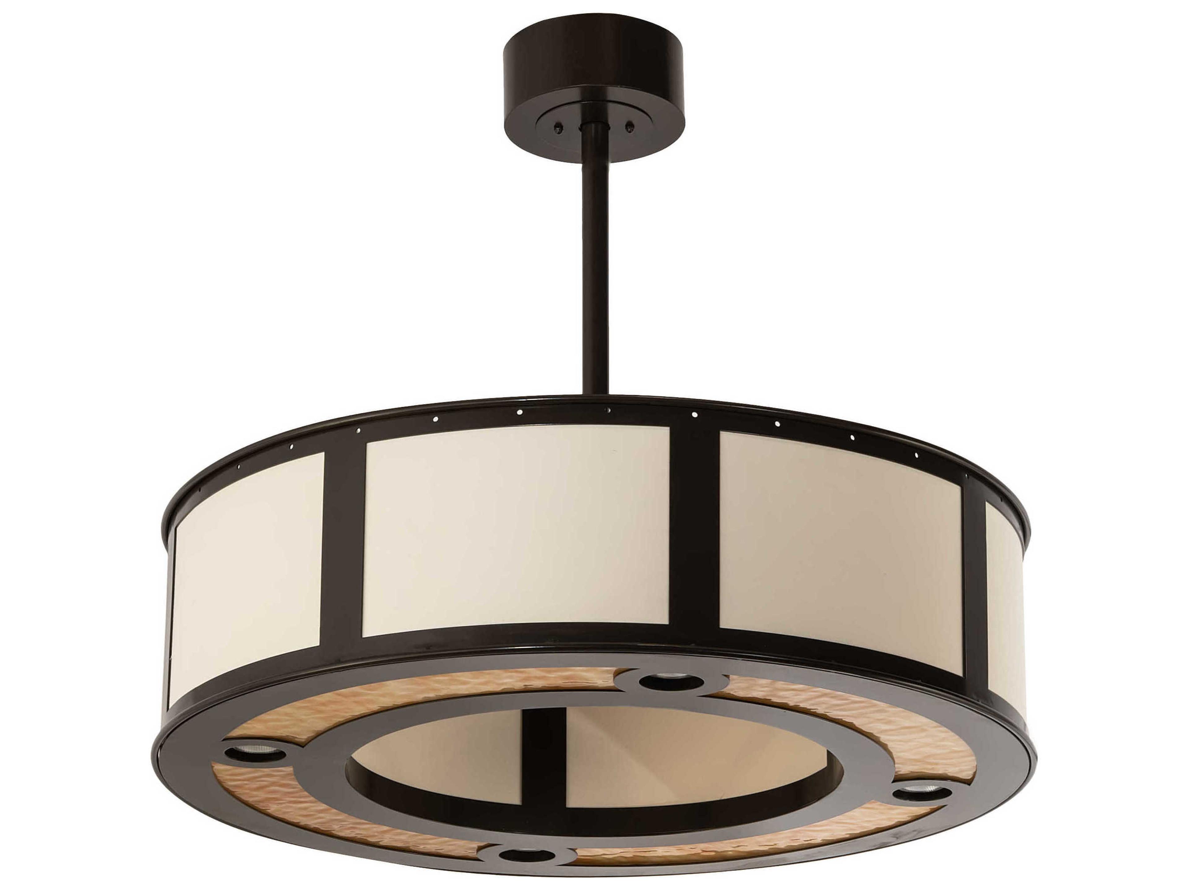 Meyda Maplewood 4 4-Light Timeless Bronze Off White Glass Drum Pendant