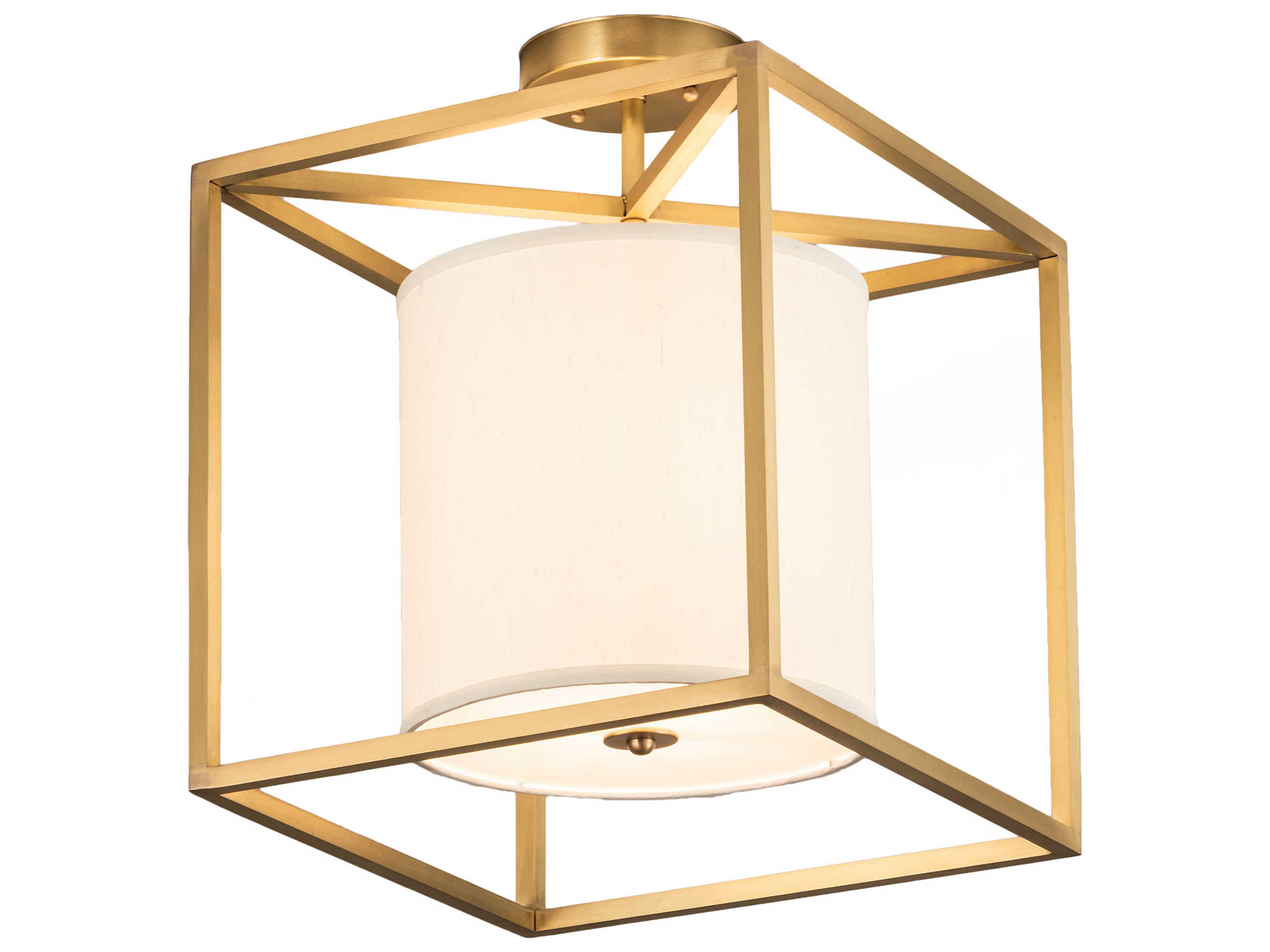 Meyda Kitzi 1-Light Brass Tint White Cylinder Semi Flush Mount