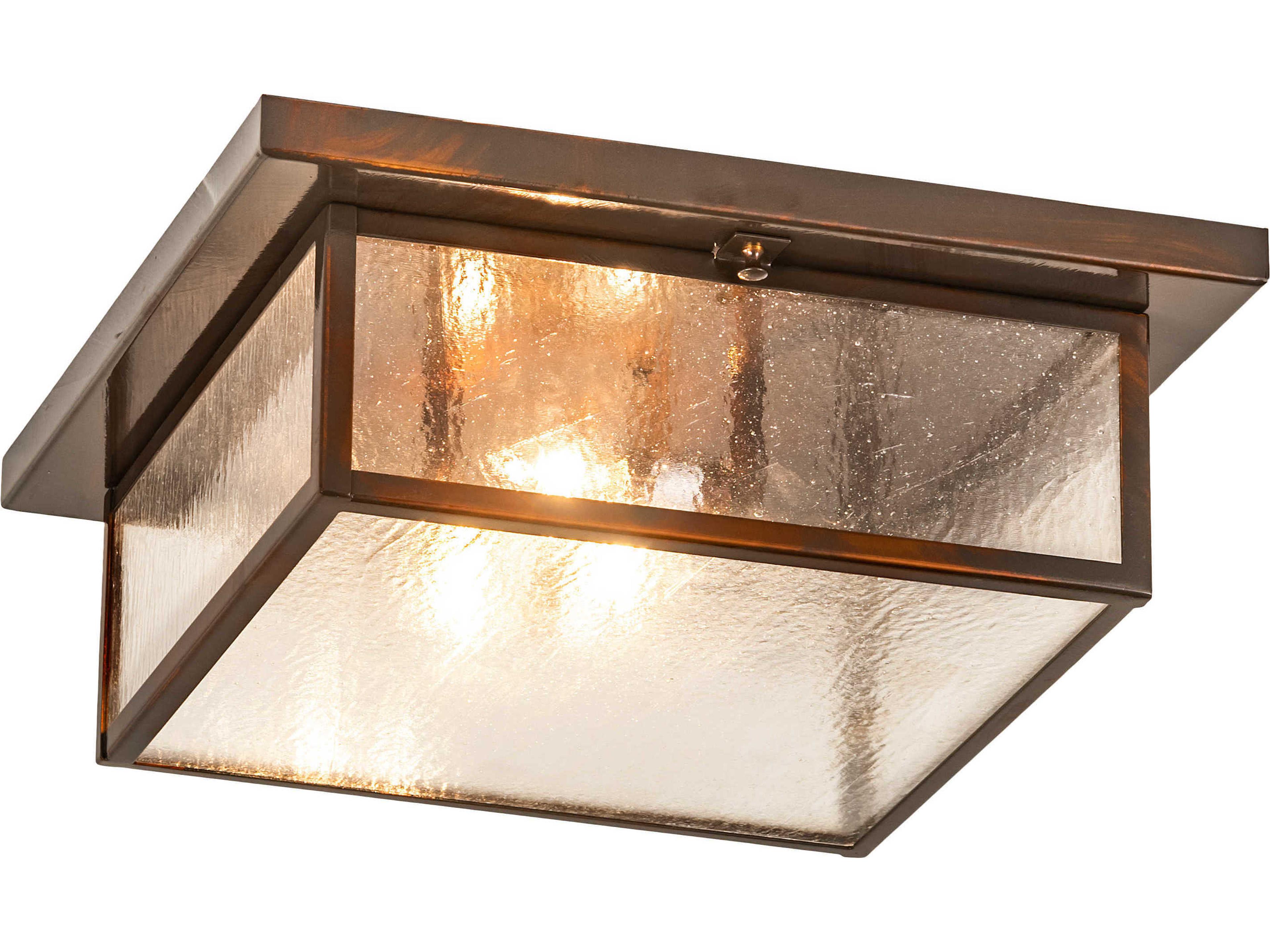 Meyda Mission 3-Light Old Copper Custom Glass Geometric Flush Mount