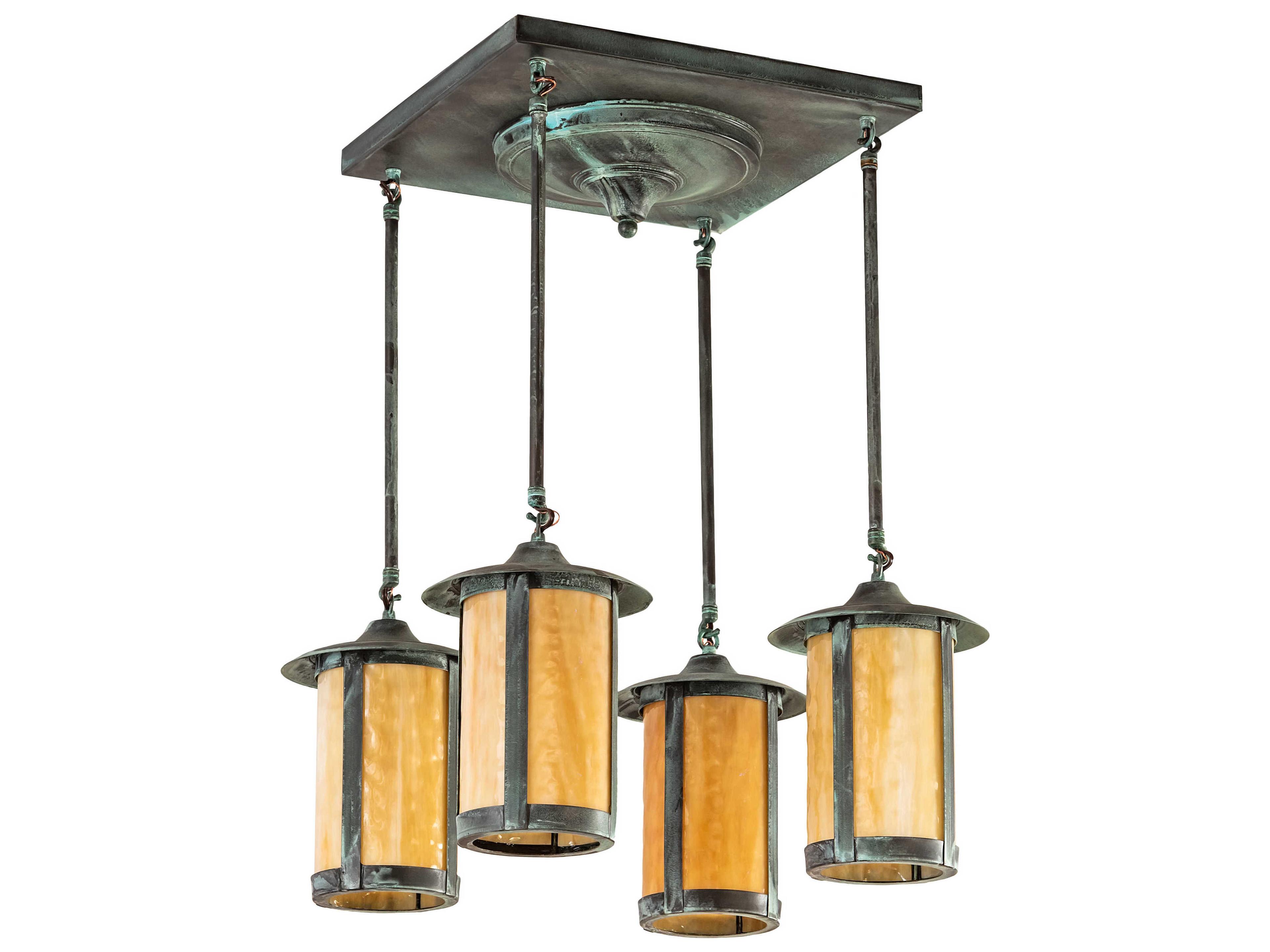 Meyda Fulton 4-Light Verdigris Green Glass Cylinder Pendant