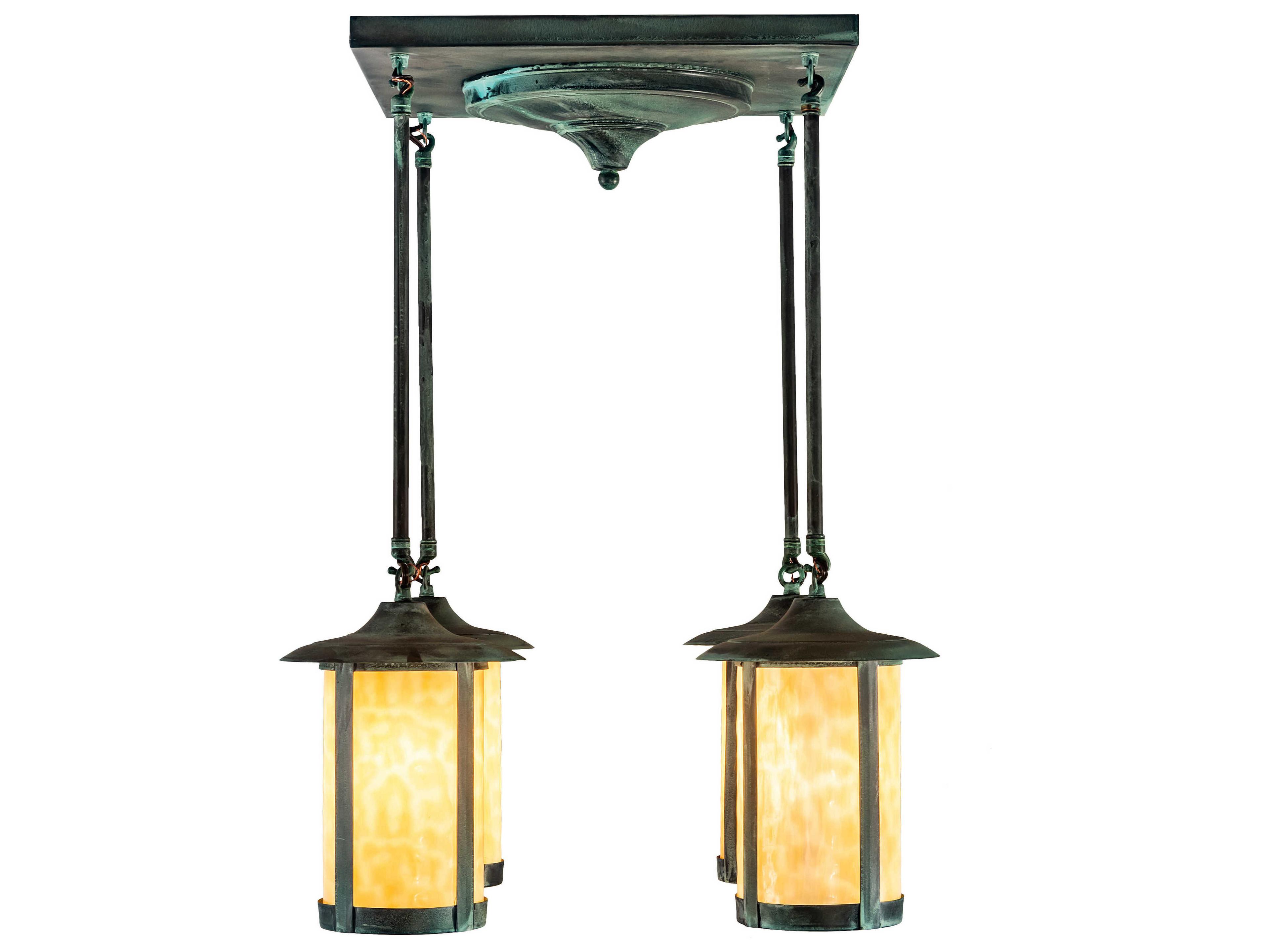 Meyda Fulton 4-Light Verdigris Green Glass Cylinder Pendant