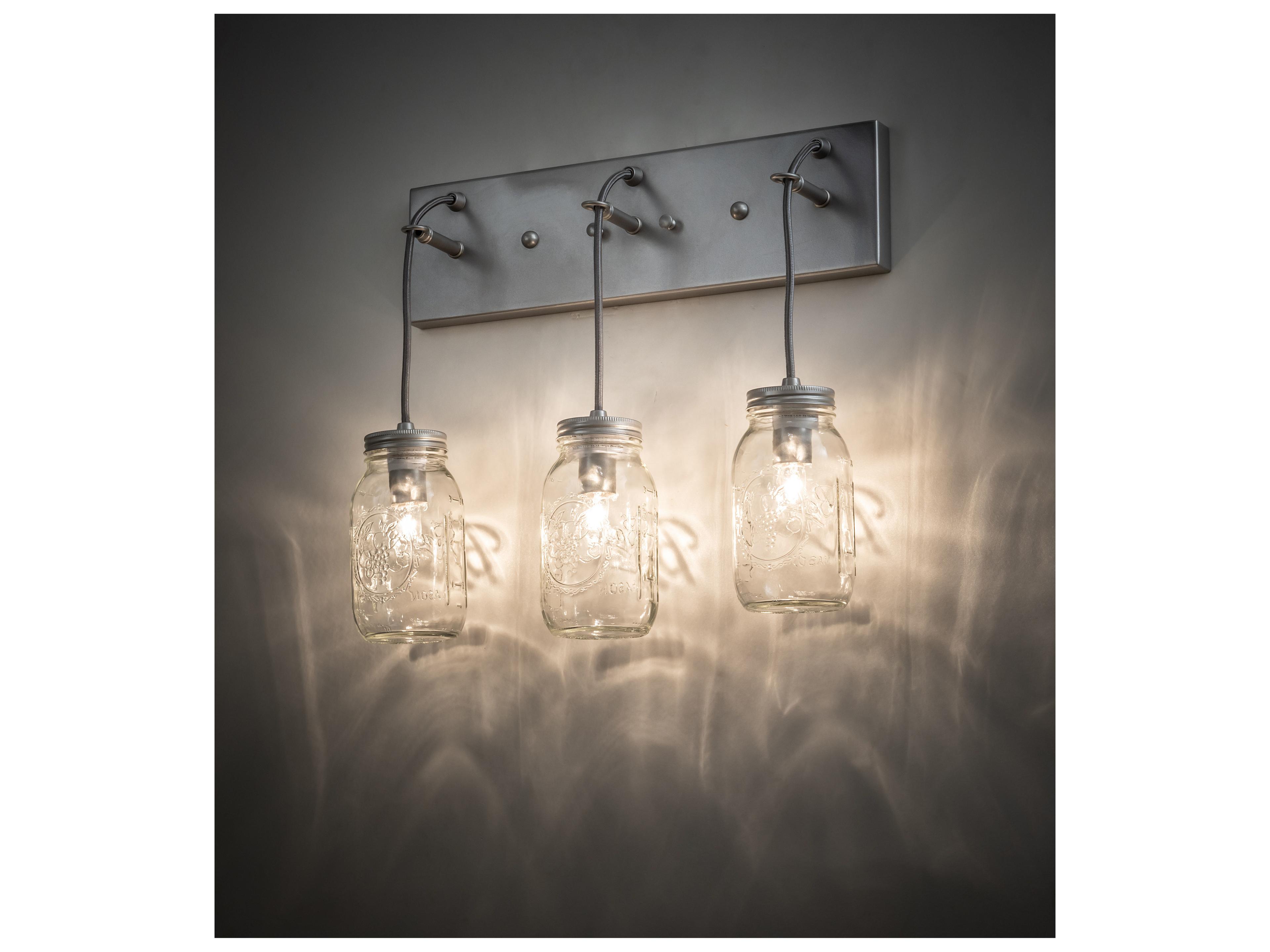 Meyda Mason Jar 3-Light Nickel Clear Glass LED Vanity Light