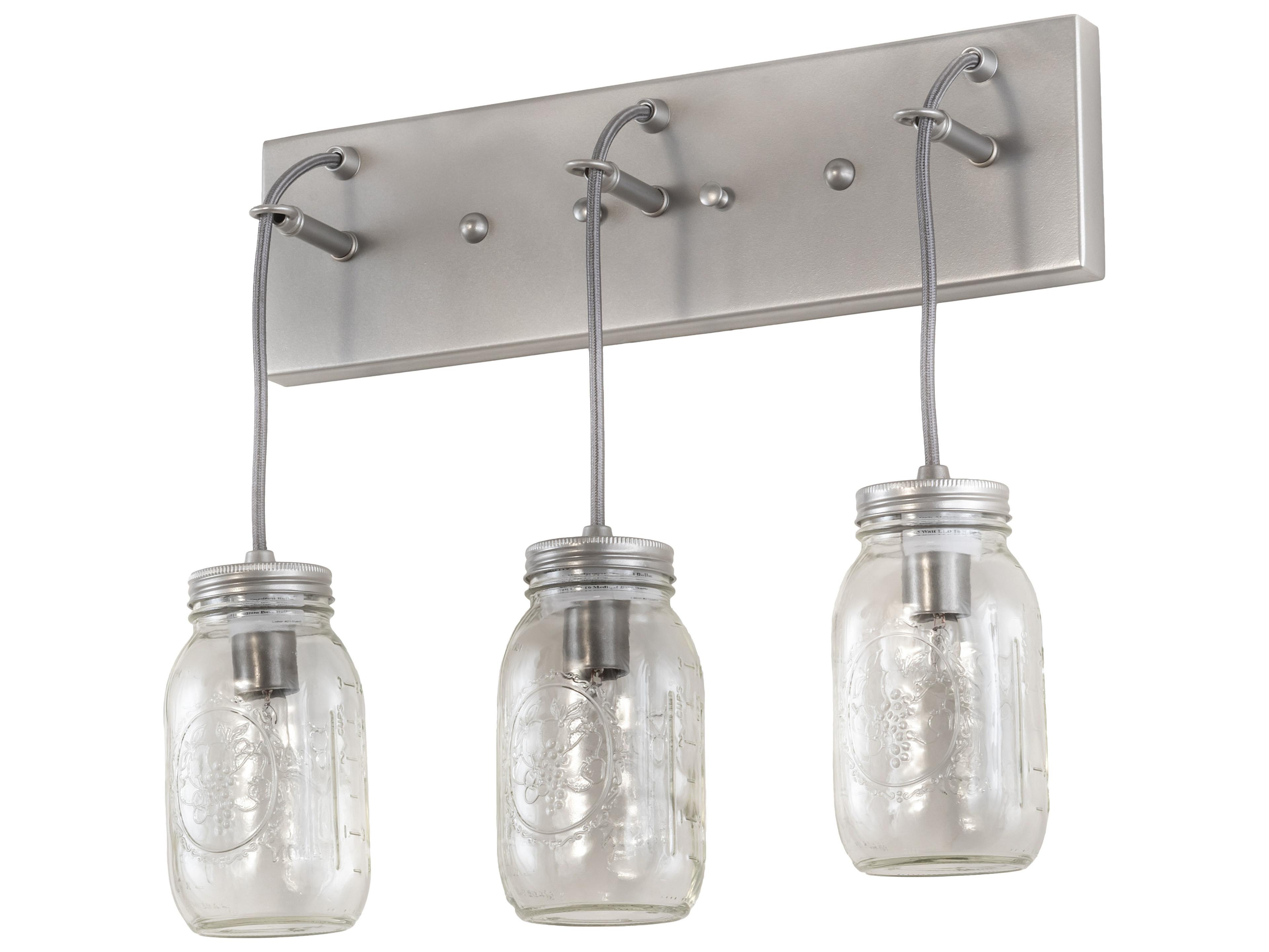 Meyda Mason Jar 3-Light Nickel Clear Glass LED Vanity Light