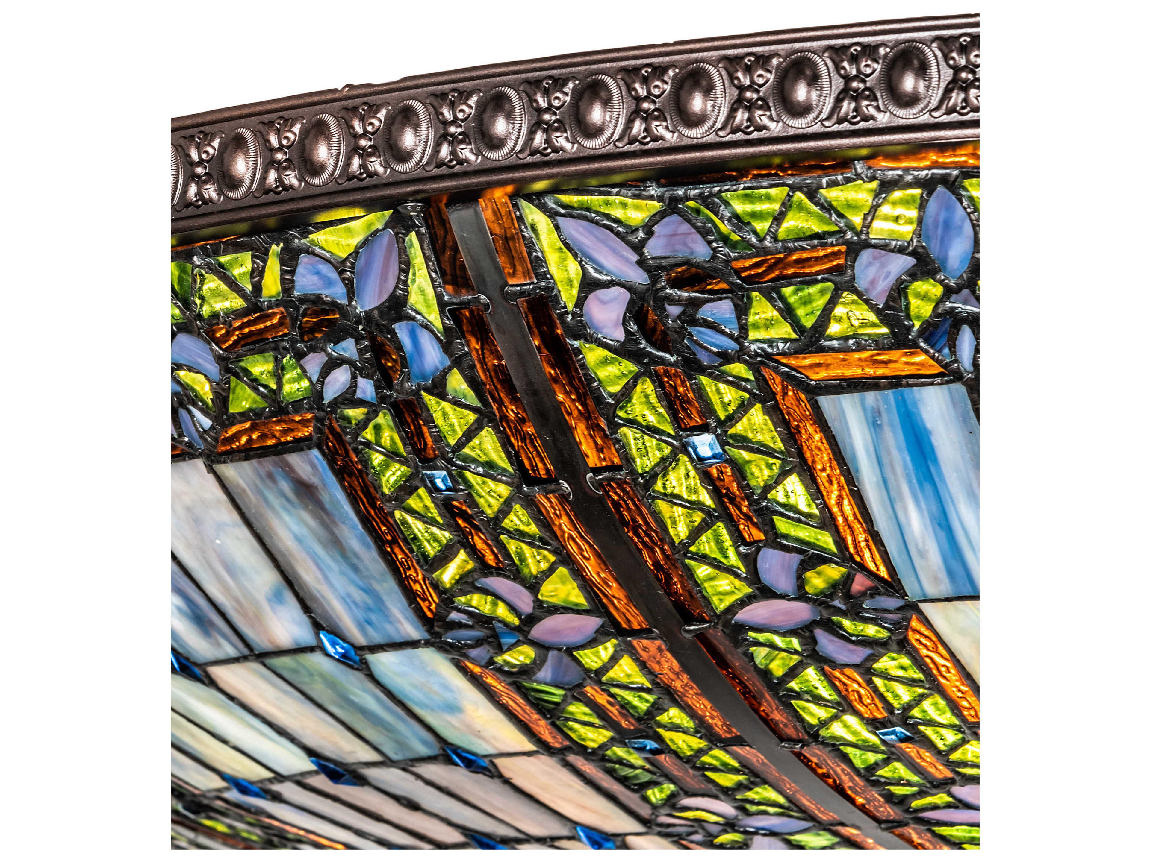Meyda Fleur-de-lis 6-Light Mahogany Bronze Blue Glass Tiffany Bowl Semi Flush Mount