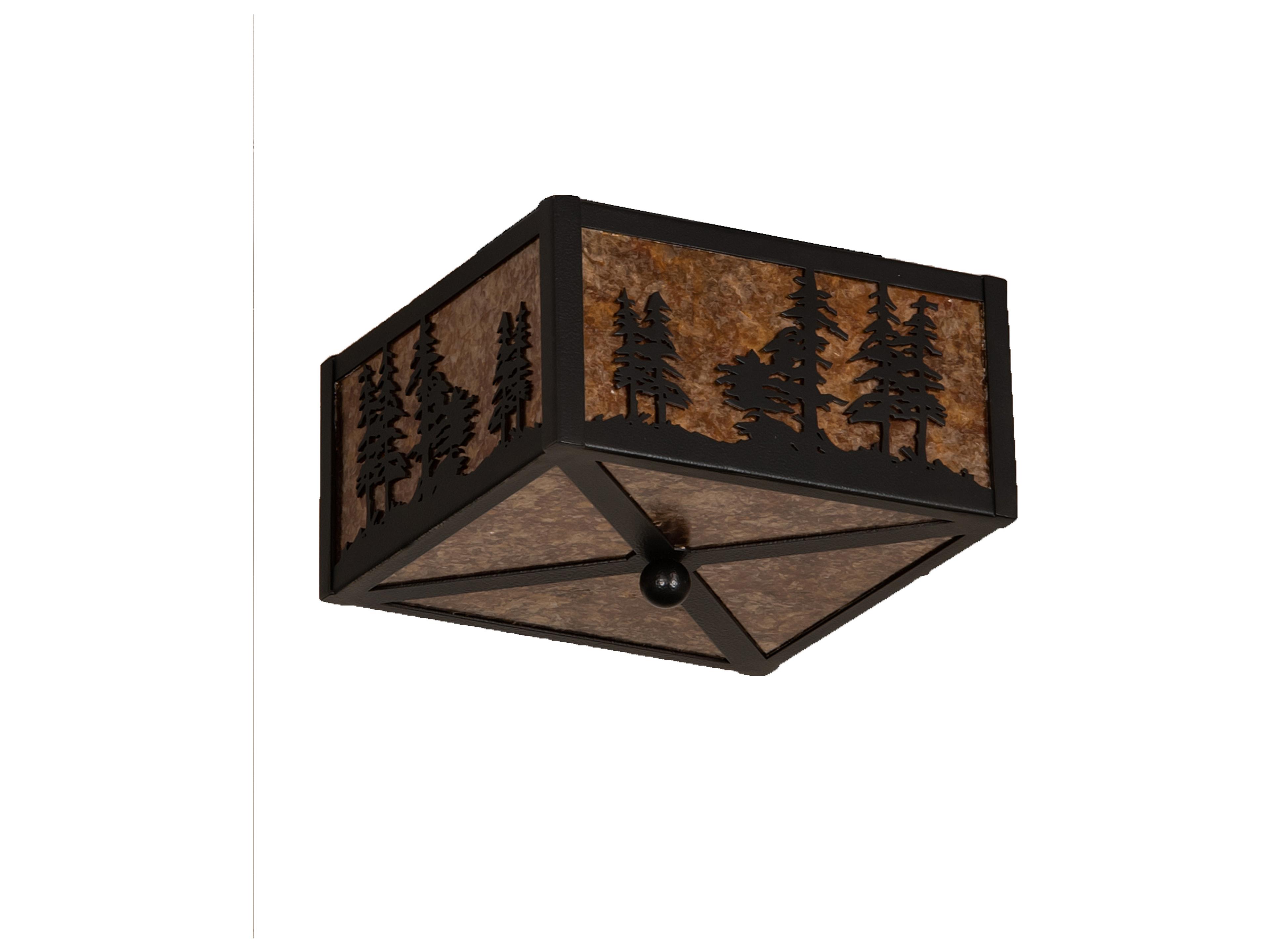 Meyda Tall Pines 2-Light Black Amber Mica Brown Geometric Flush Mount