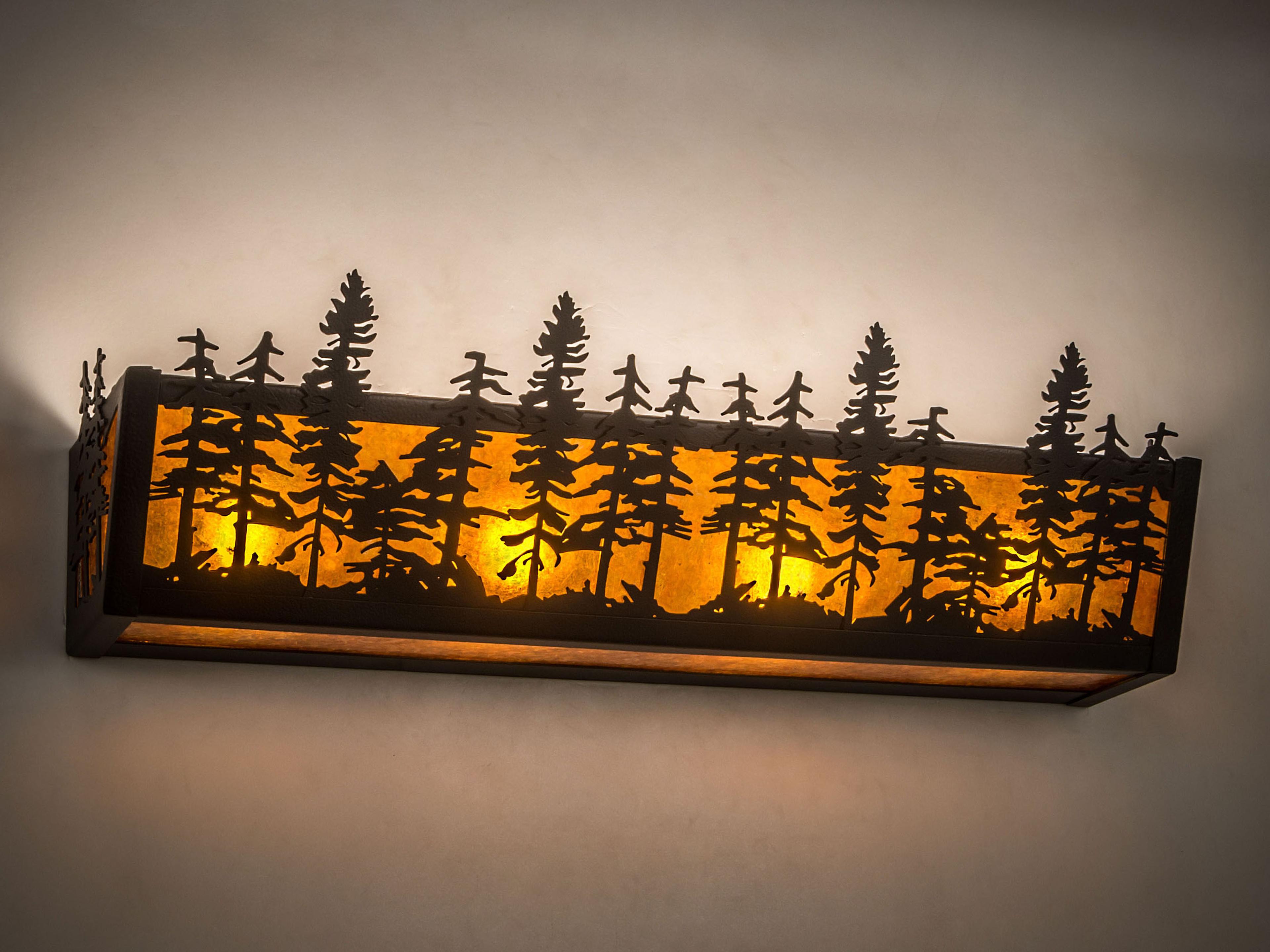 Meyda Tall Pines 4-Light Black Amber Mica Brown Vanity Light