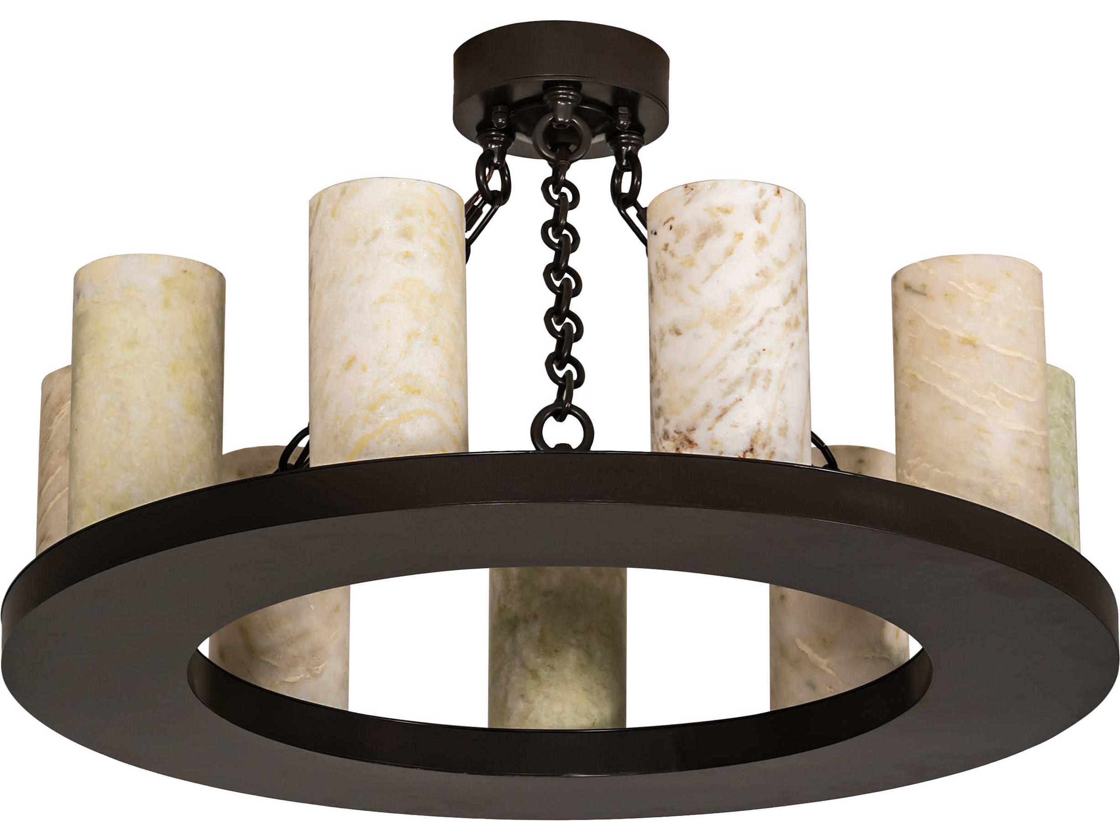 Meyda Loxley 9-Light Timeless Bronze Green Cylinder Round Semi Flush Mount