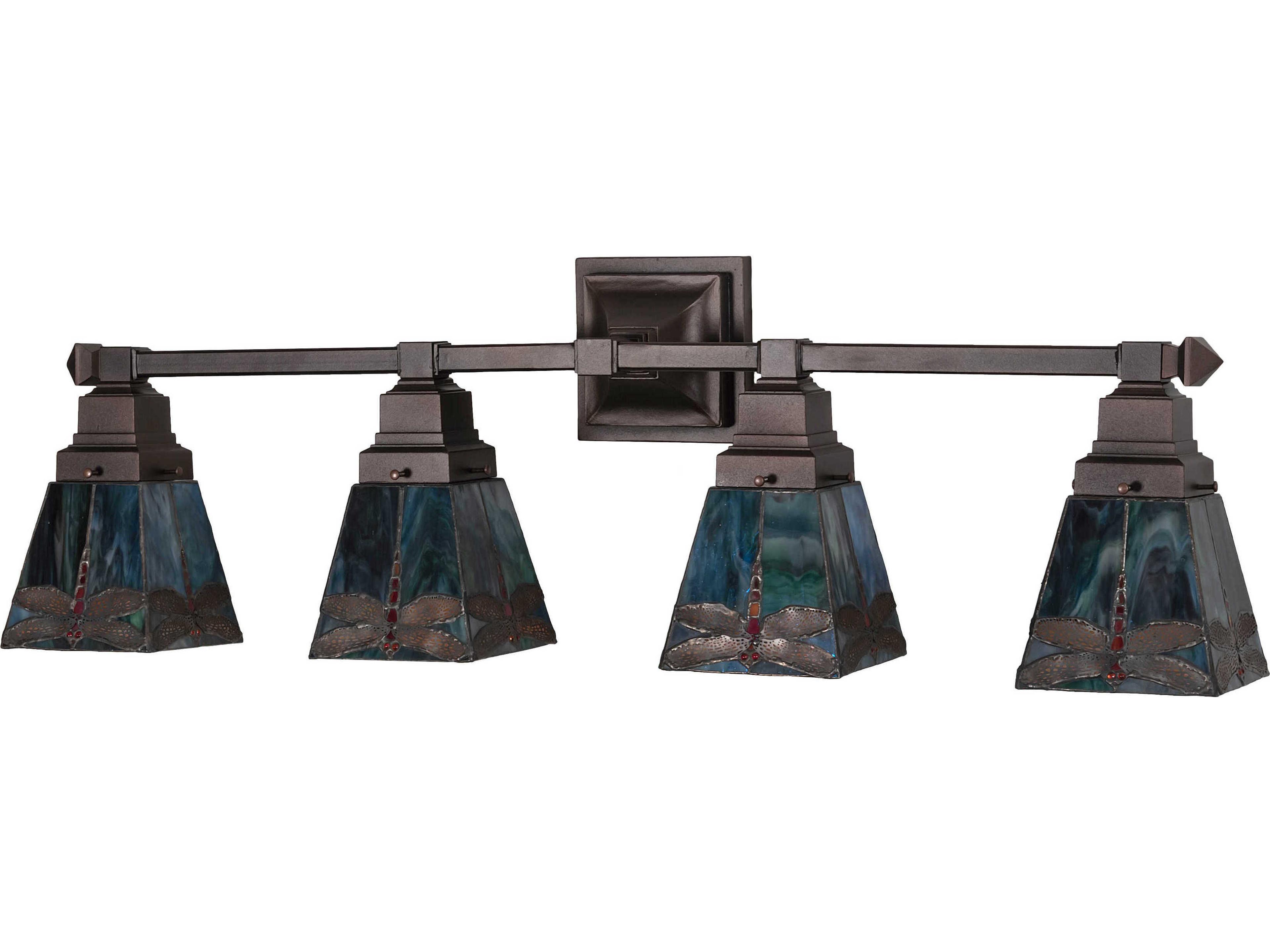 Meyda Prairie Dragonfly 4-Light Mahogany Bronze Blue Glass Tiffany Vanity Light