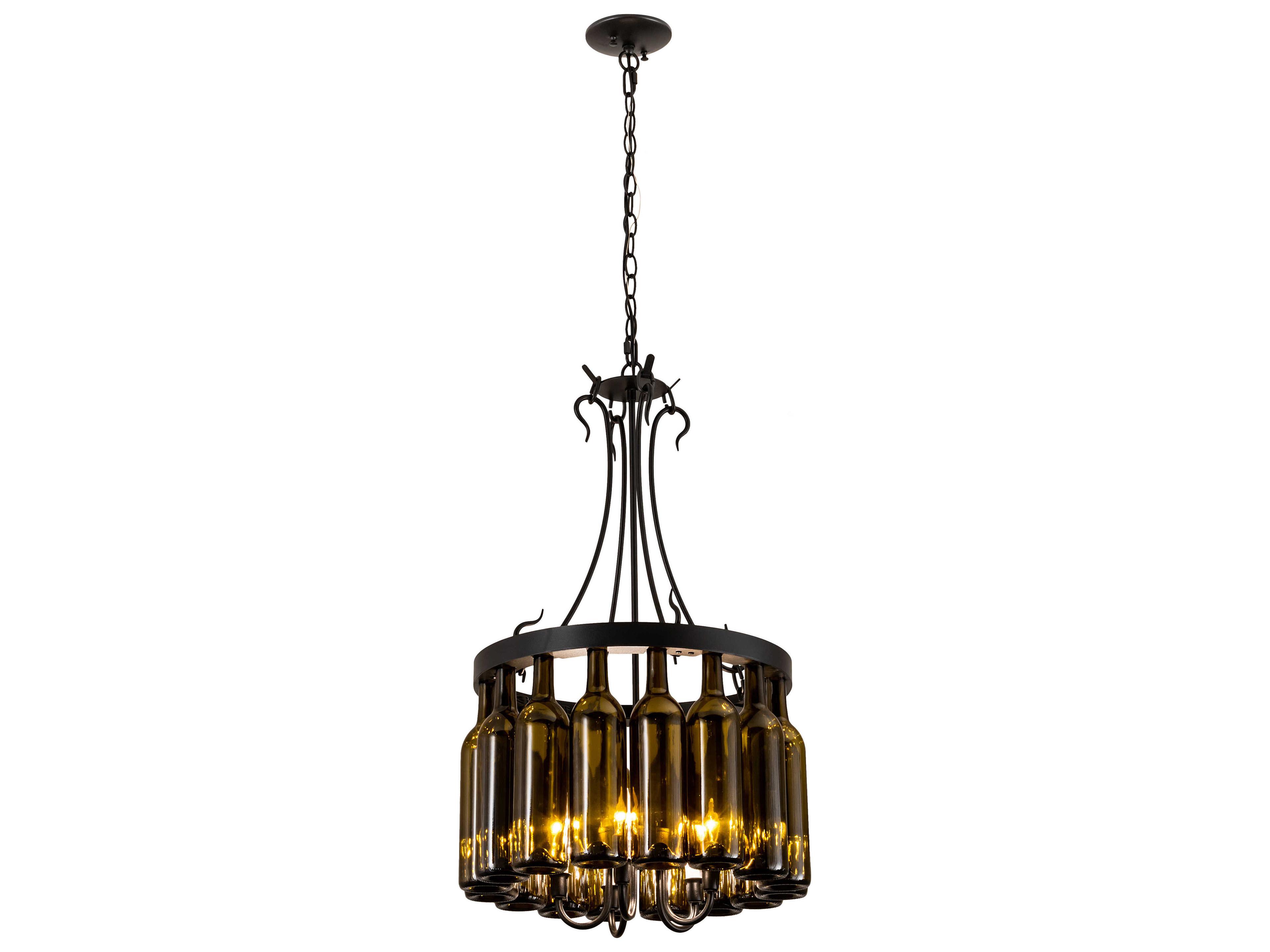 Meyda Tuscan Vineyard 5-Light Black Green Glass Drum Pendant