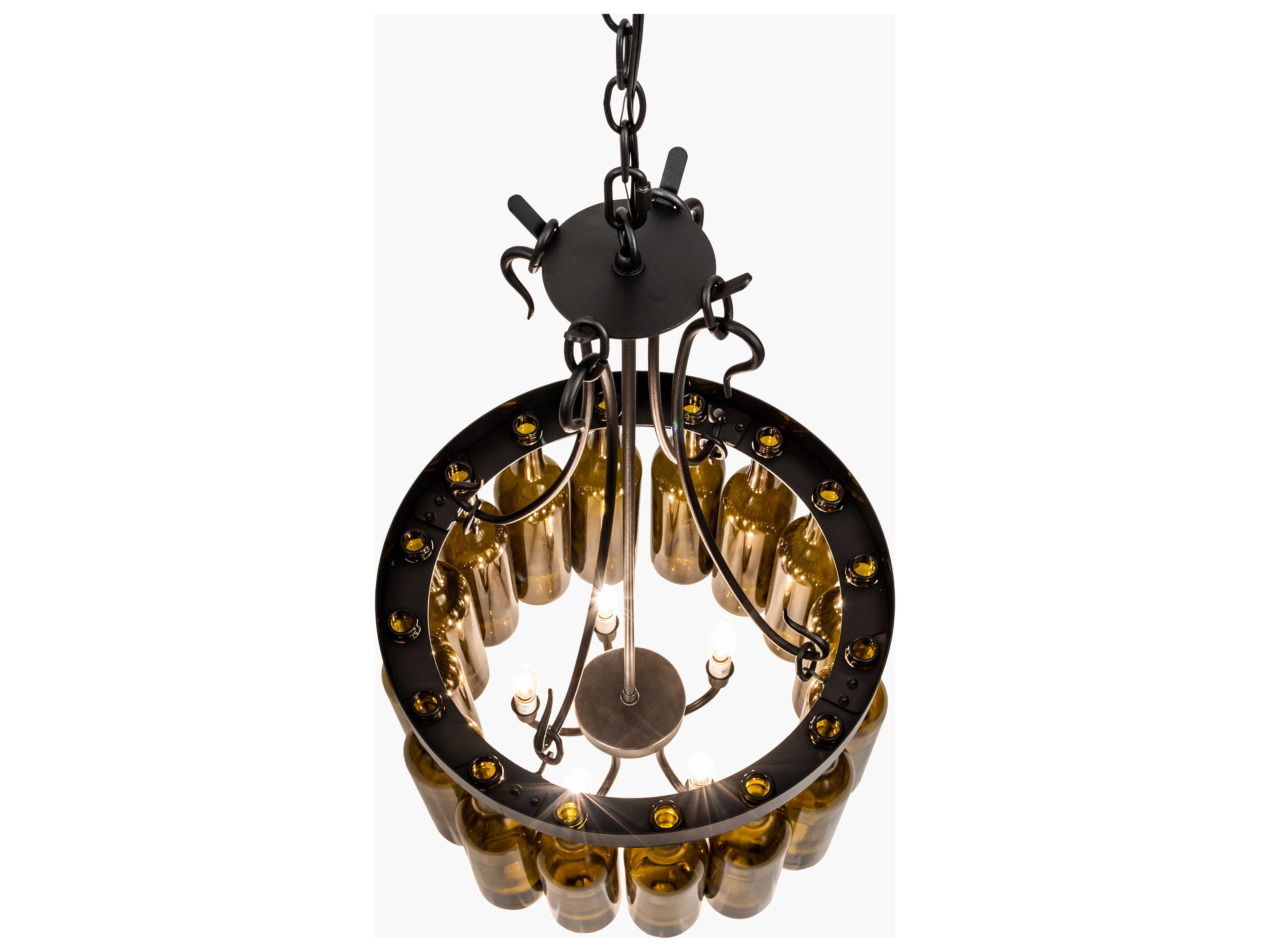 Meyda Tuscan Vineyard 5-Light Black Green Glass Drum Pendant