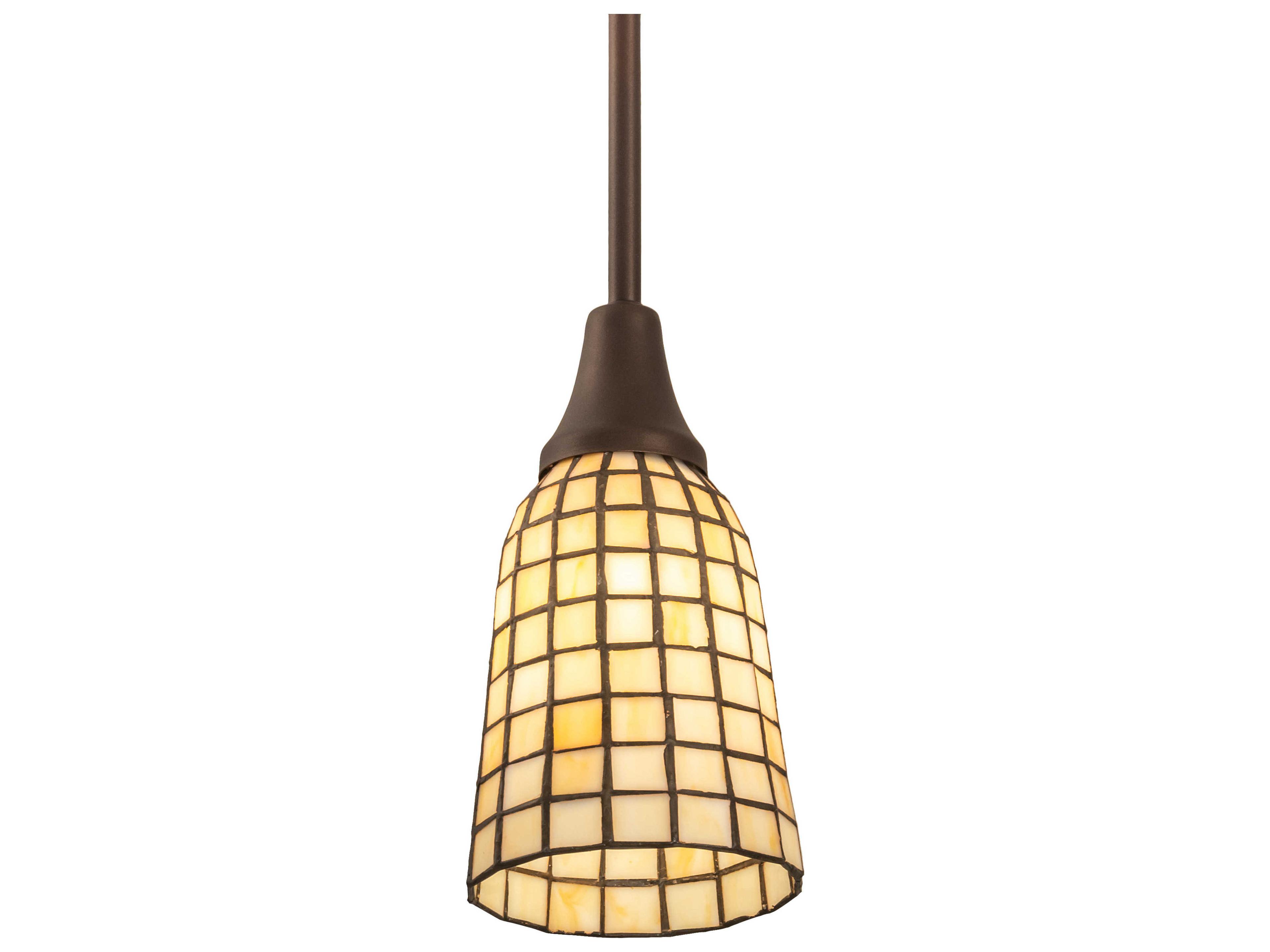 Meyda Terra Bone 1-Light Mahogany Bronze Off White Glass Tiffany Bell Mini Pendant