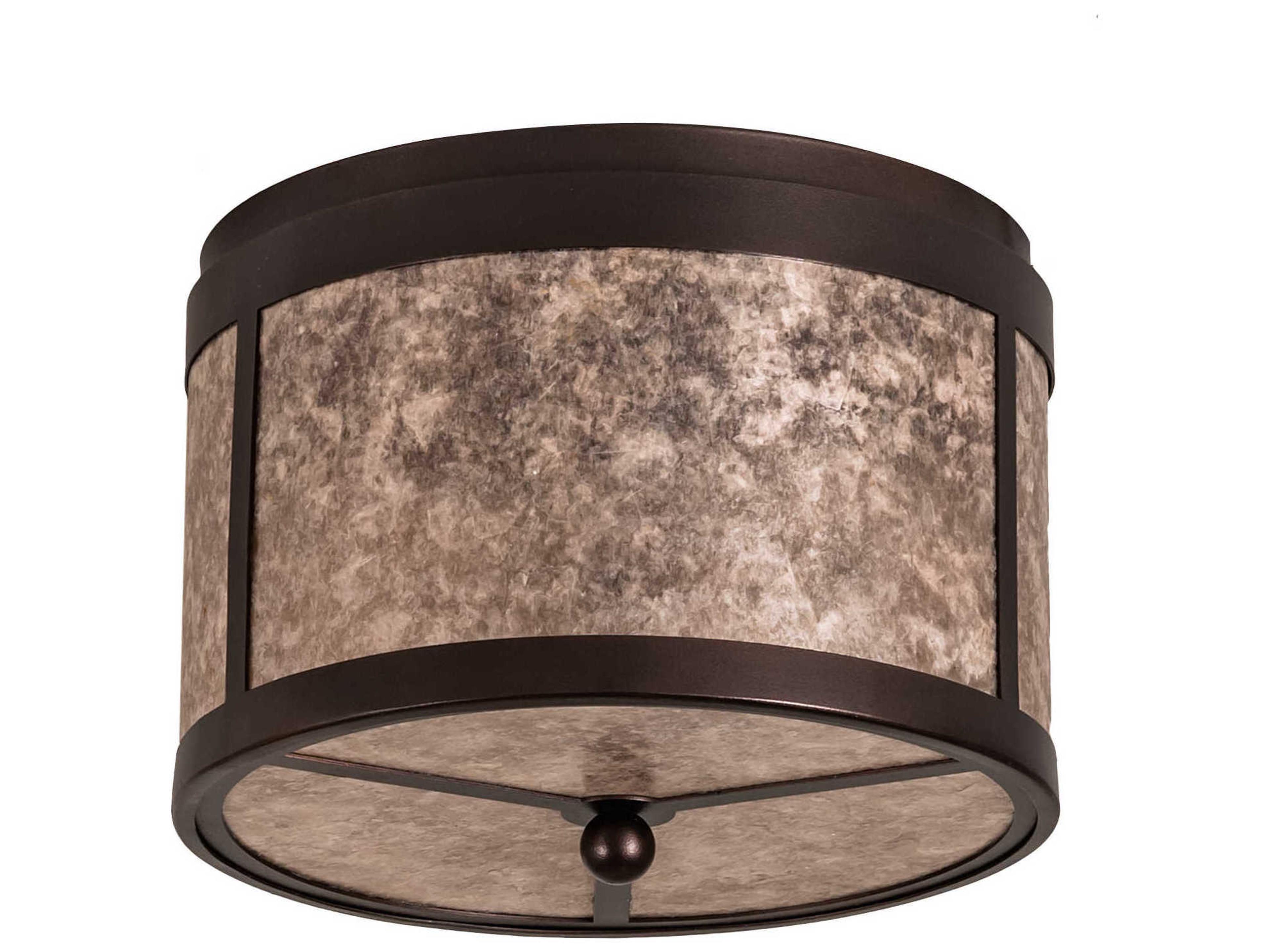 Meyda Smythe Craftsman 2-Light Mahogany Bronze Silver Drum Flush Mount