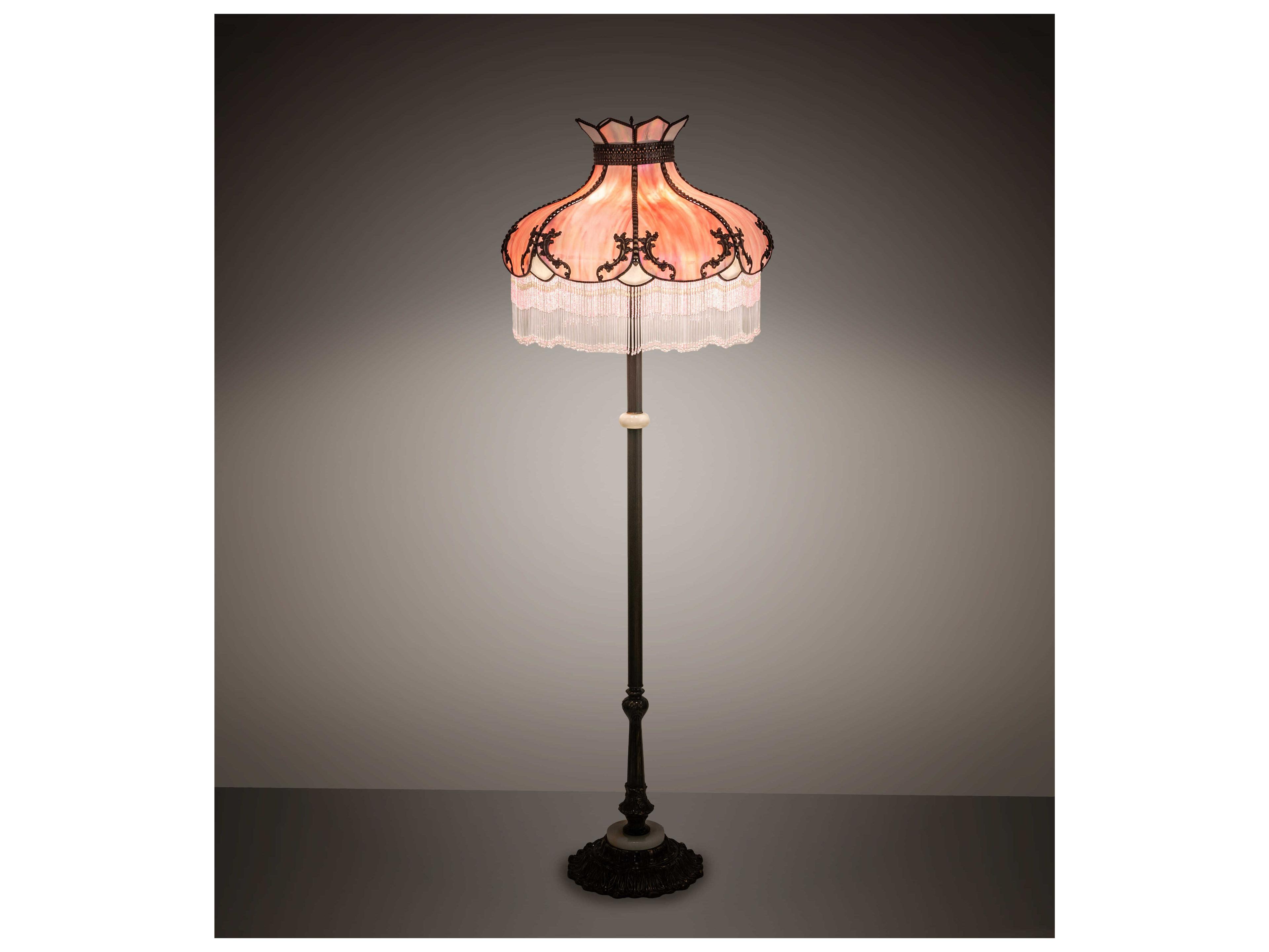 Meyda Elizabeth Glass Tiffany Antique Brass Pink Floor Lamp